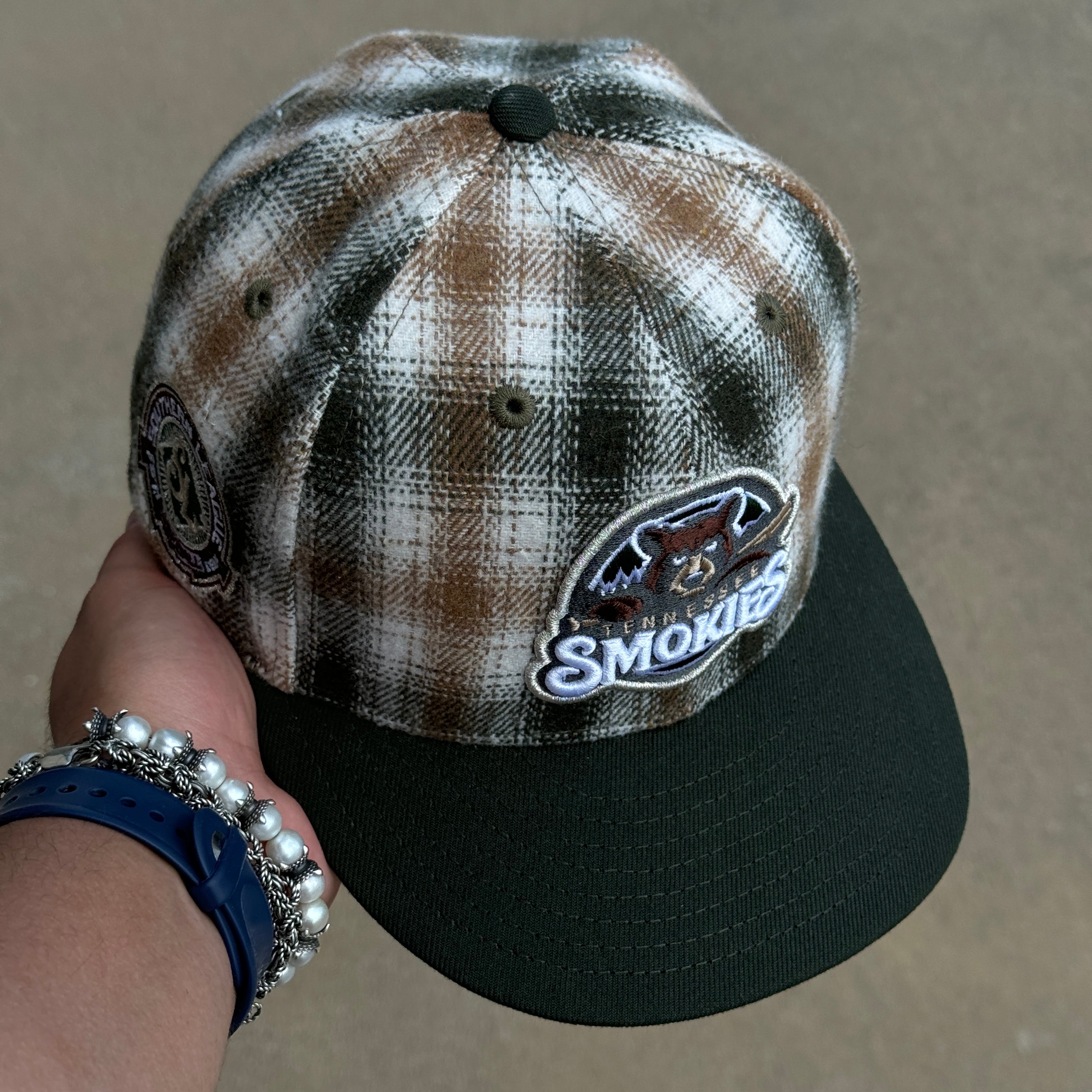 USED 1/8 Plaid Pattern Tennessee Smokies Southern League 59fifty New Era Fitted Hat Cap