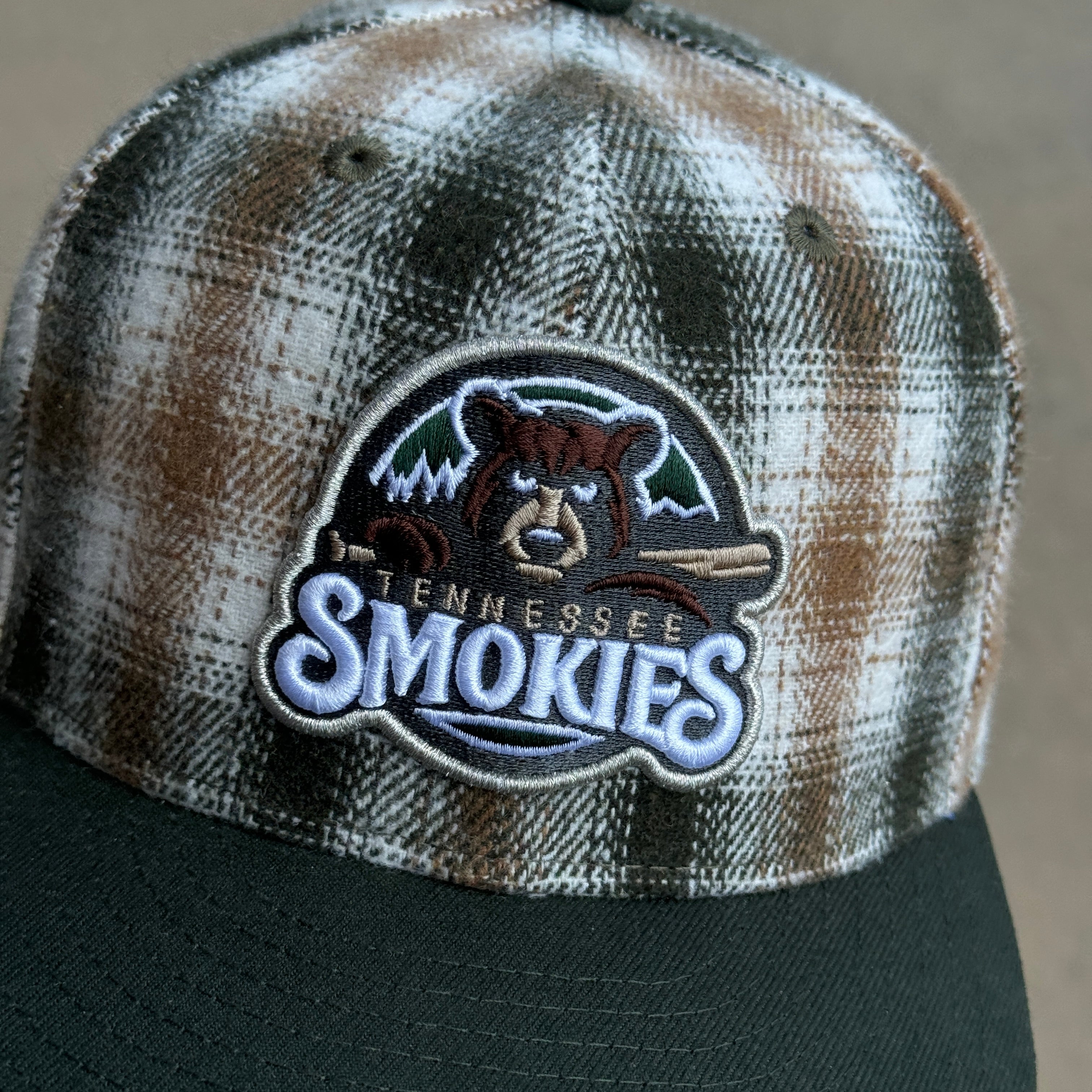 USED 1/8 Plaid Pattern Tennessee Smokies Southern League 59fifty New Era Fitted Hat Cap