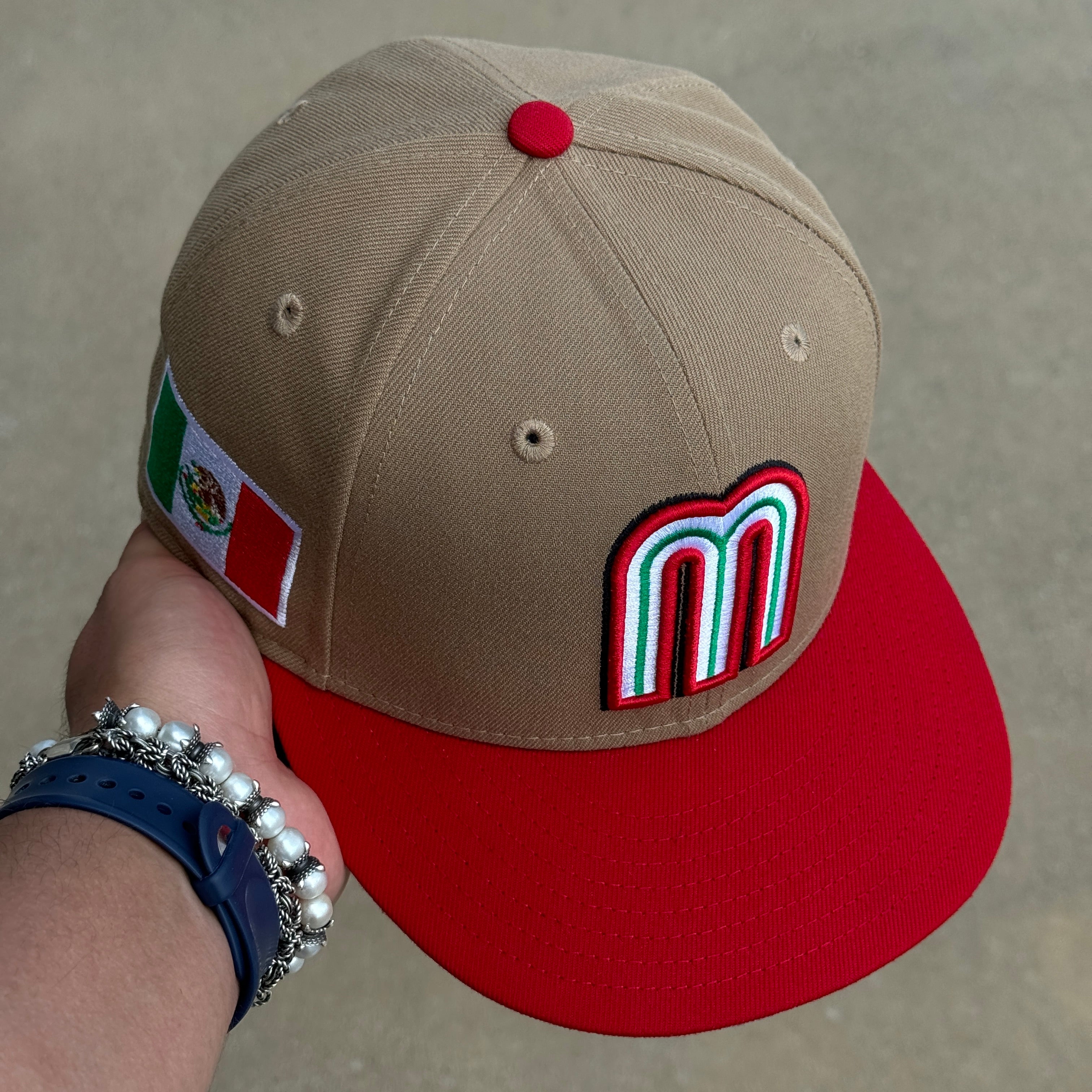 USED 1/8 Khaki Mexico WBC Flag Baseball 59fifty New Era Fitted Hat Cap