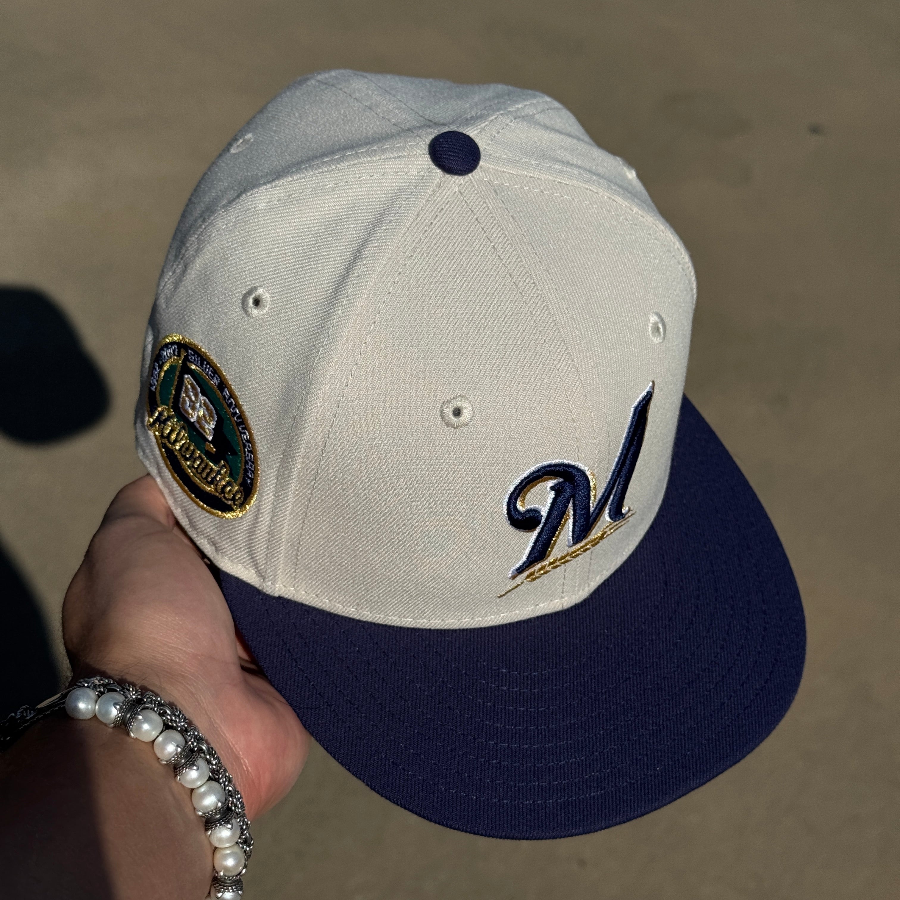 USED 1/8 Stone Milwuakee Brewers Silver Anniversary 59fifty New Era Fitted Hat Cap