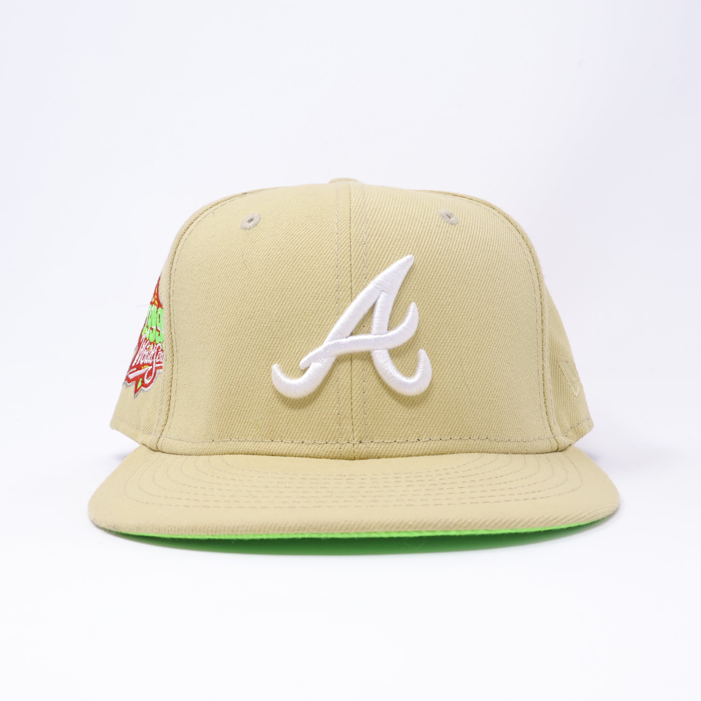 USED 3/8 Khaki Atlanta Braves 1999 World Series 59fifty New Era Fitted Hat Cap