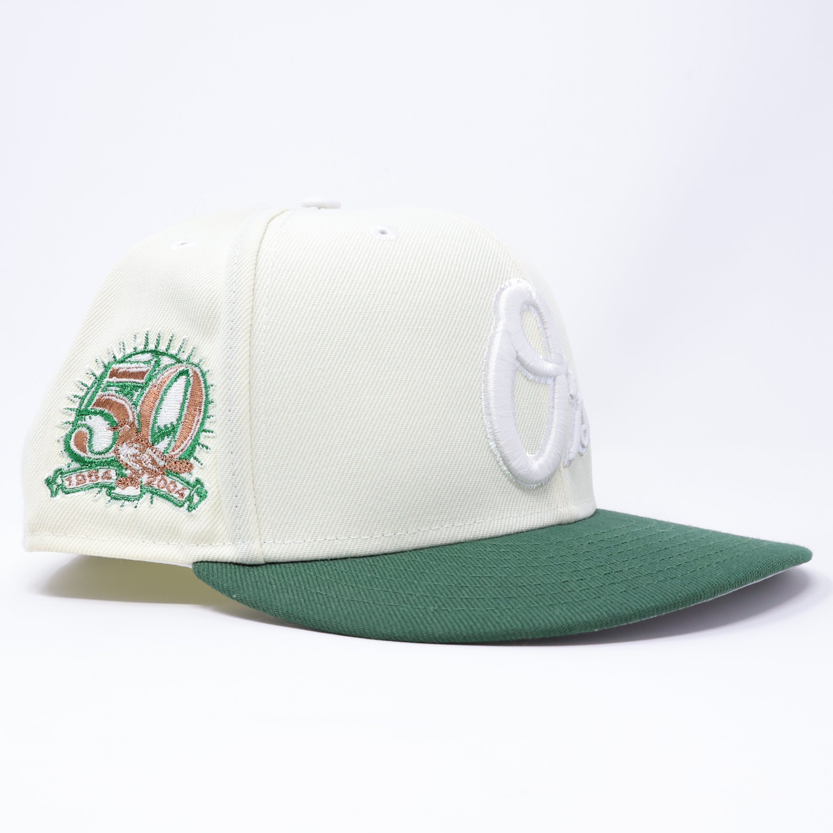 USED 1/2 Chrome Baltimore Orioles 50th Anniversary 59fifty New Era Fitted Hat Cap