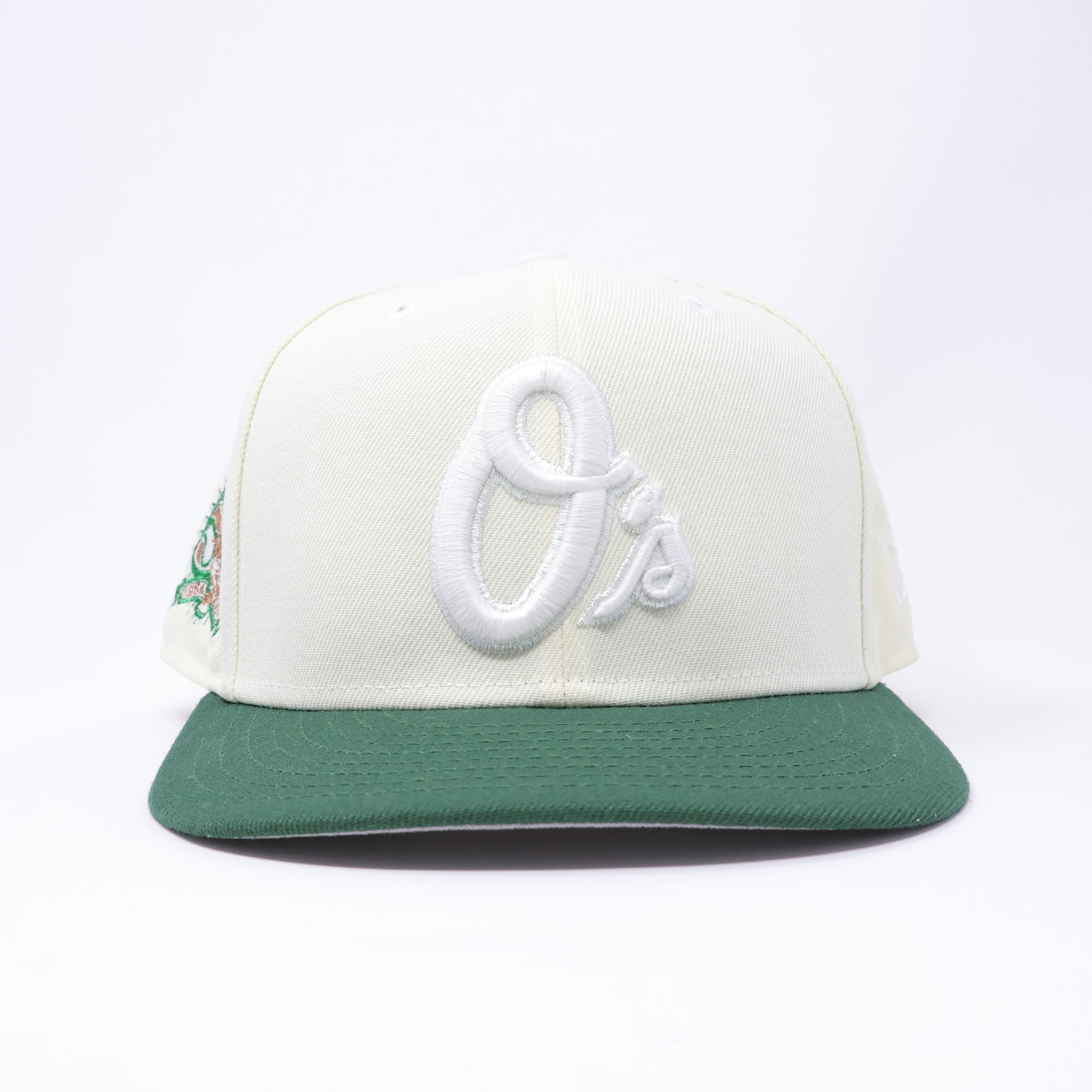 USED 1/2 Chrome Baltimore Orioles 50th Anniversary 59fifty New Era Fitted Hat Cap