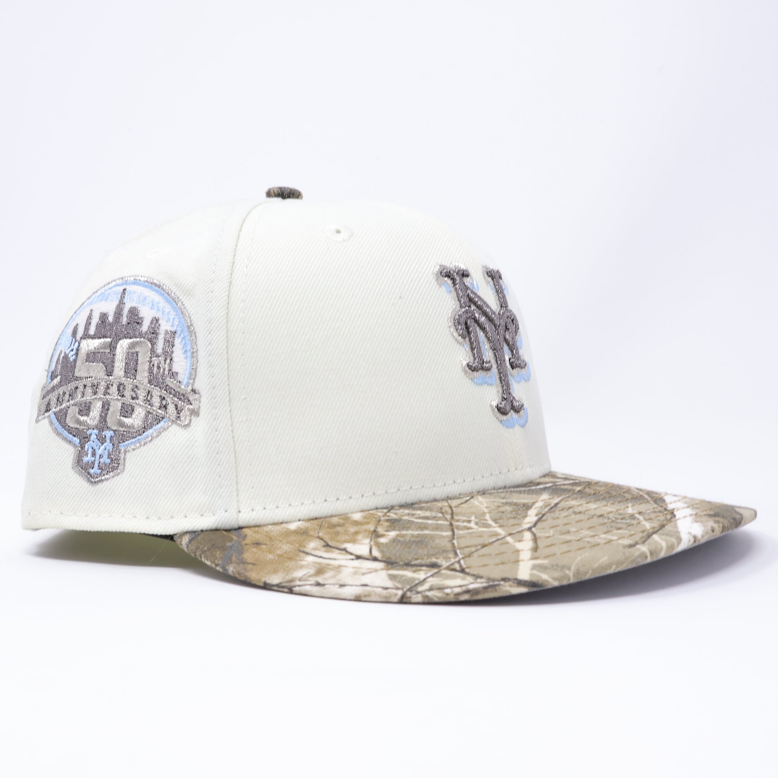 USED 1/2 Chrome New York Mets 50th Anniversary 59fifty New Era Fitted Hat Cap
