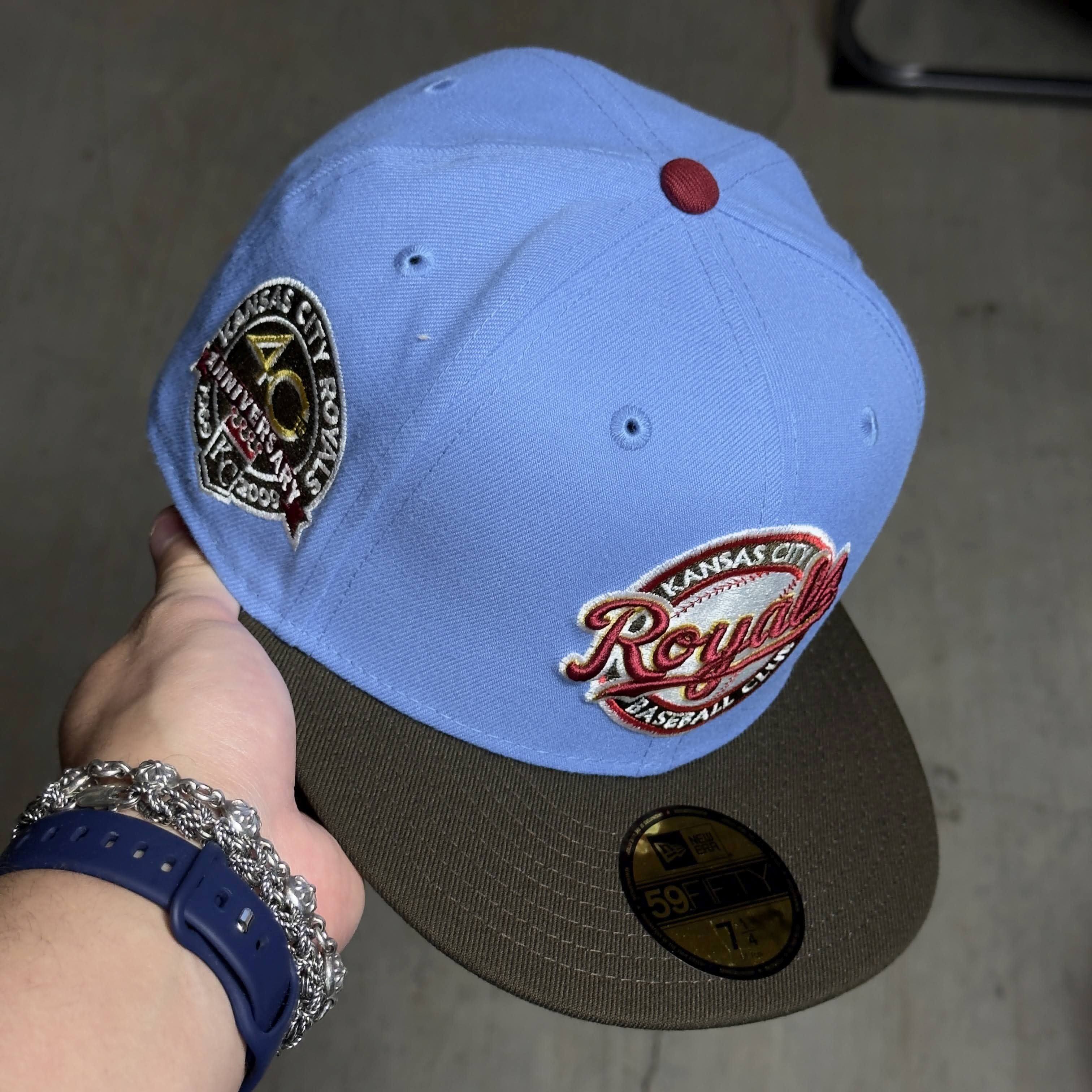 NWT 1/4 Blue Kansas City Royals 40th Anniversary 59fifty New Era Fitted Hat Cap