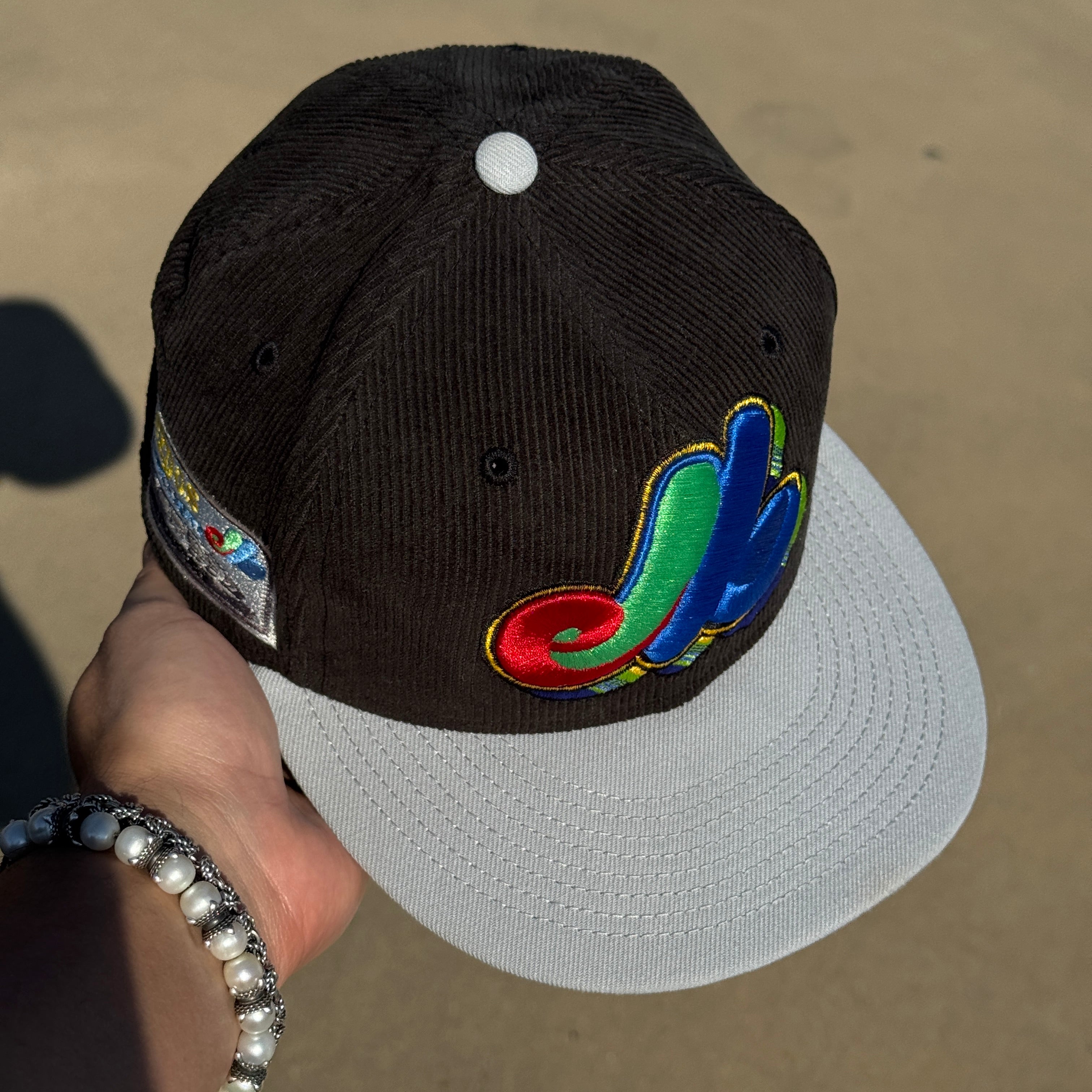 USED 1/8 Black Montreal Expos Olympic Stadium 59fifty New Era Fitted Hat Cap