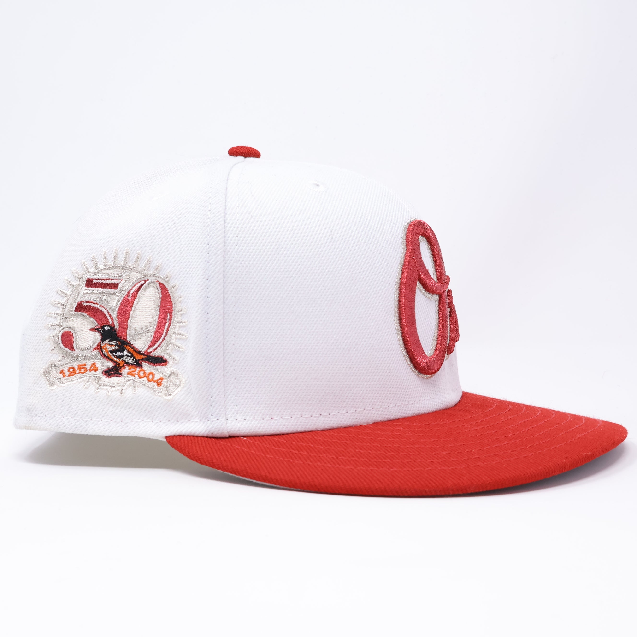 USED 3/8 White Baltimore Orioles 50th Anniversary 59fifty New Era Fitted Hat Cap