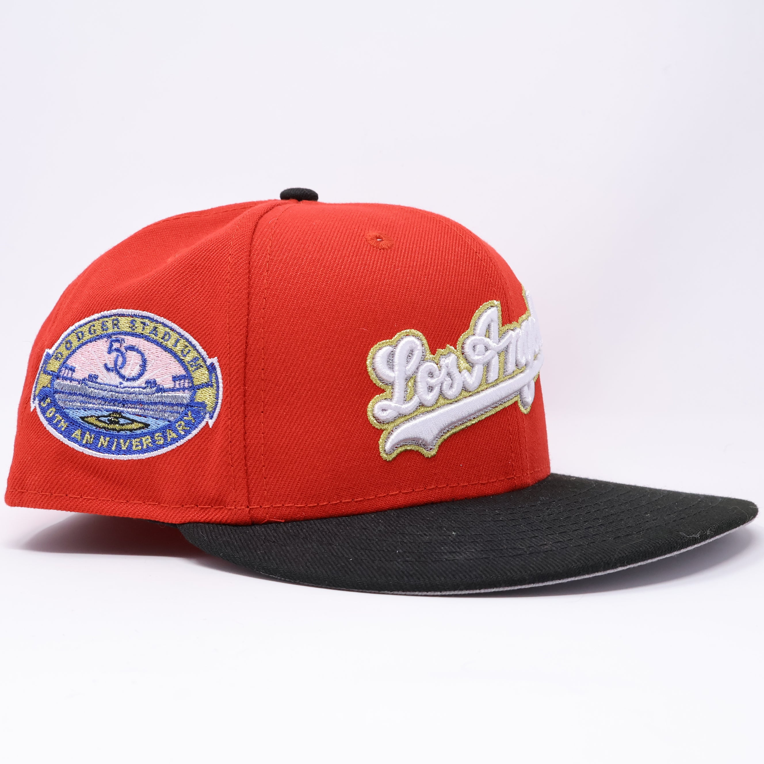 USED 3/8 Red Los Angeles Dodgers 50th Anniversary 59fifty New Era Fitted Hat Cap
