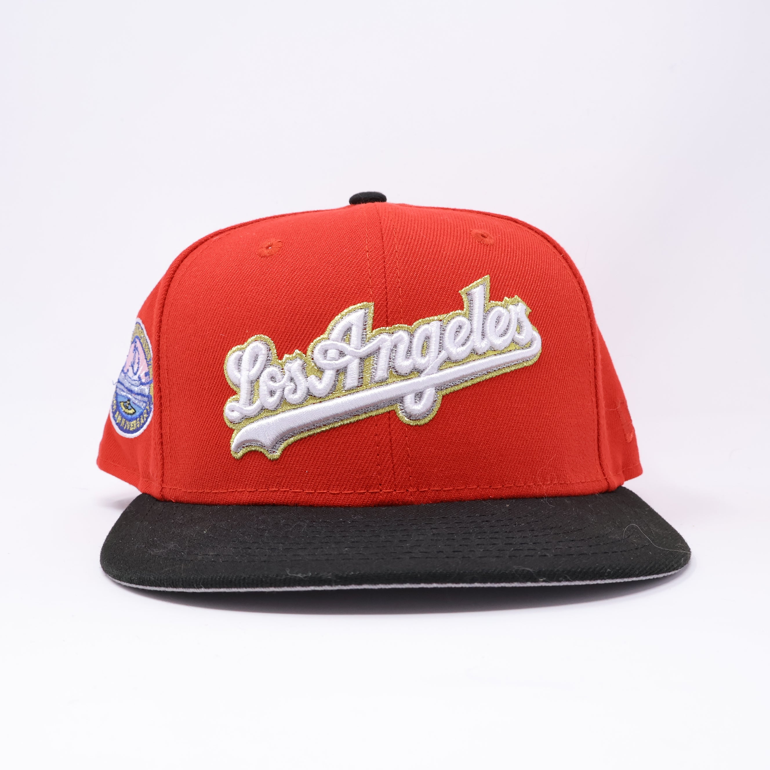 USED 3/8 Red Los Angeles Dodgers 50th Anniversary 59fifty New Era Fitted Hat Cap