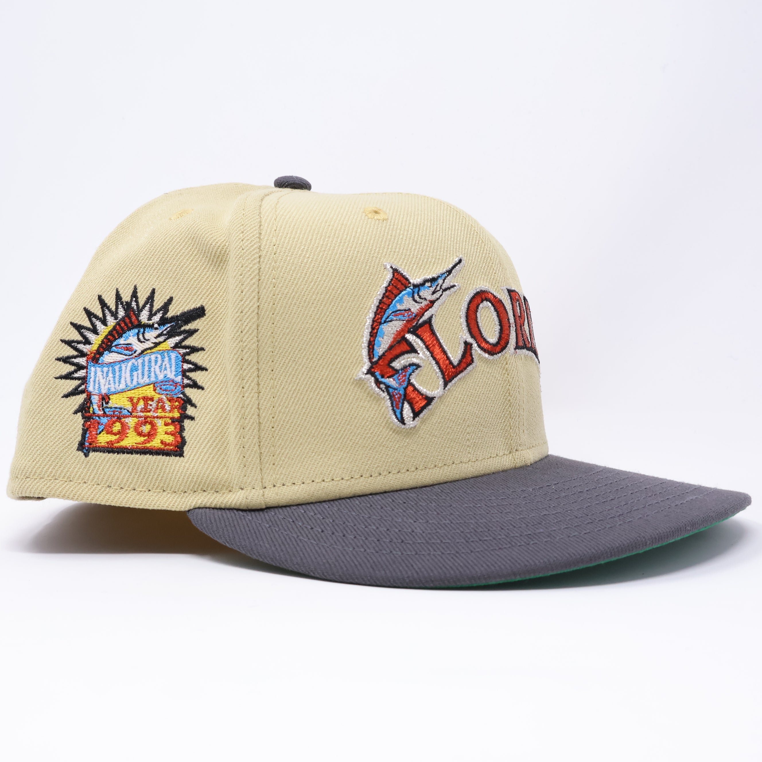 USED 1/2 Khaki Florida Marlins 1993 Inaugural 59fifty New Era Fitted Hat Cap