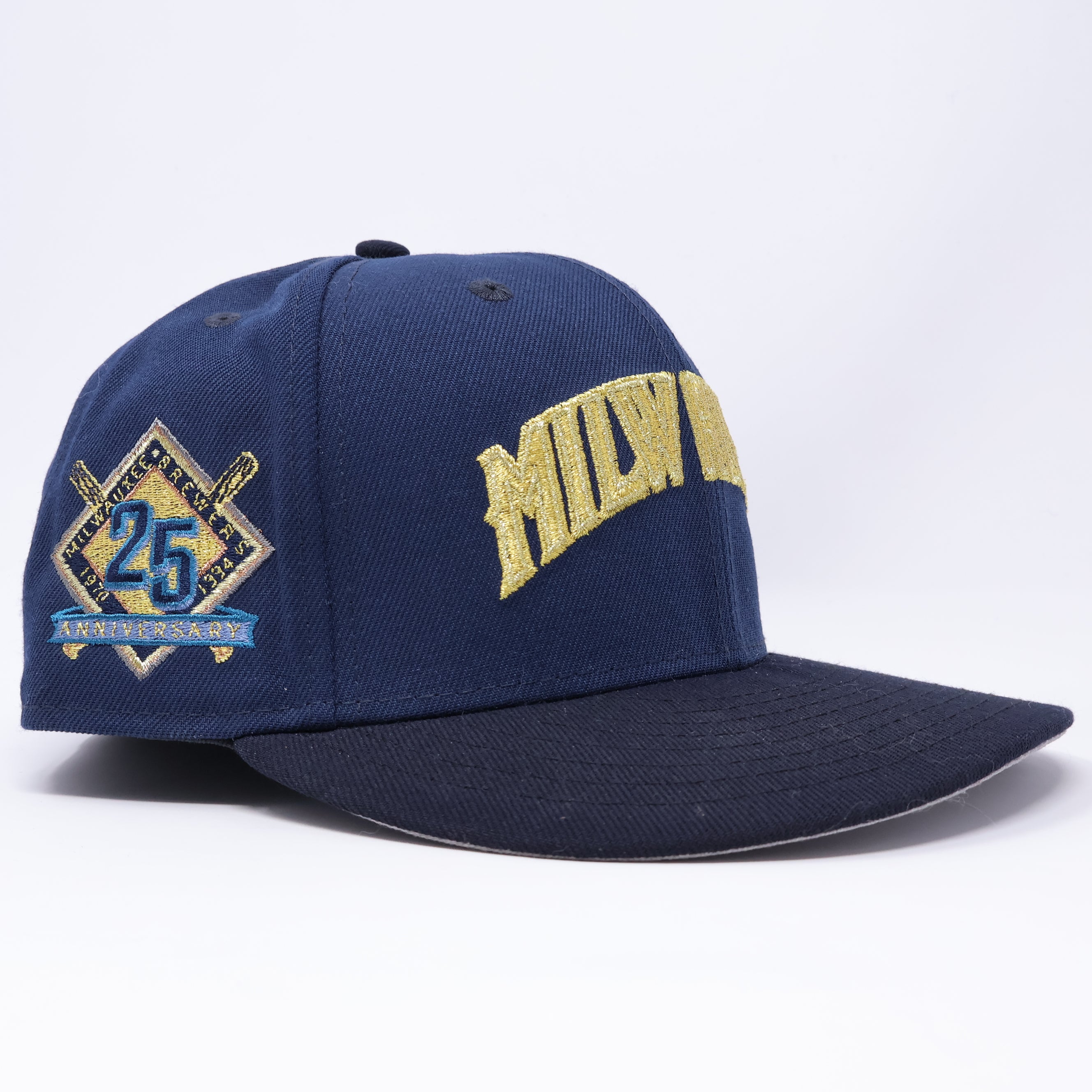 USED 3/8 Navy Milwaukee Brewers 25th Anniversary 59fifty New Era Fitted Hat Cap