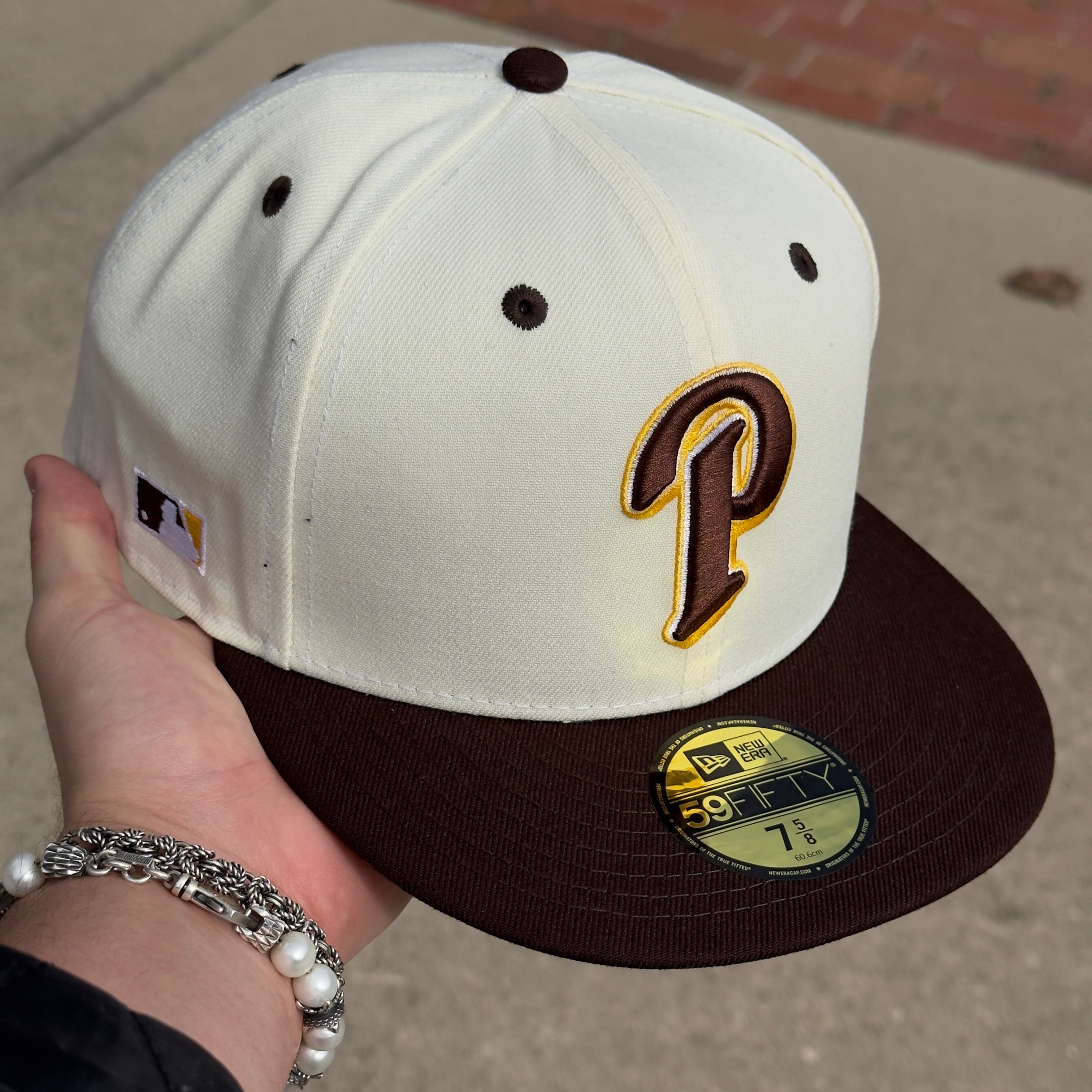 7 5/8  Chrome San Diego Padres Plain Jane 59fifty New Era Fitted Cap Hat