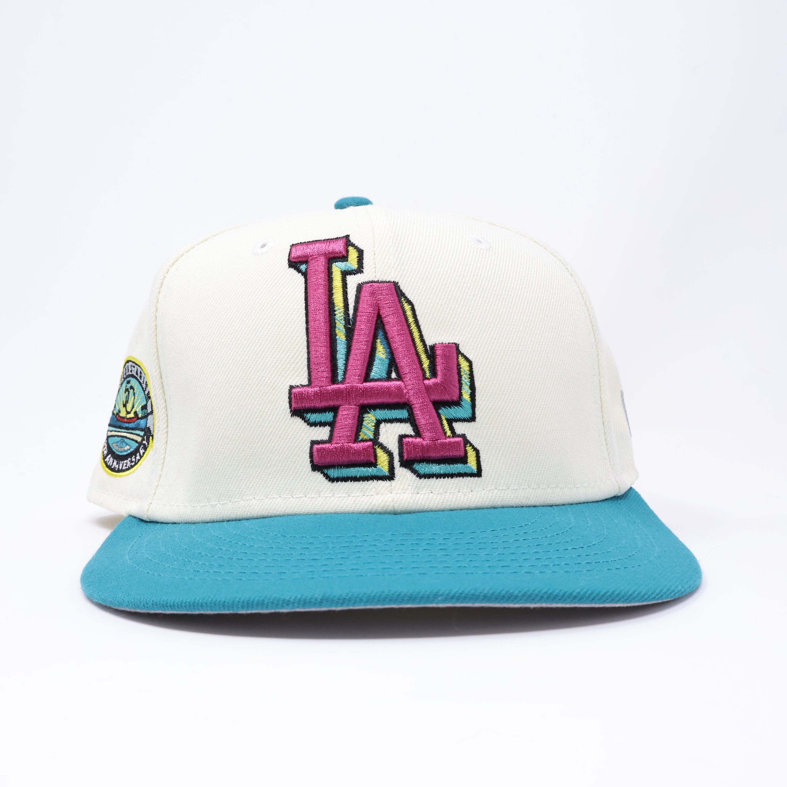 USED 3/8 Chrome Los Angeles Dodgers 50th Anniversary 59fifty New Era Fitted Hat Cap