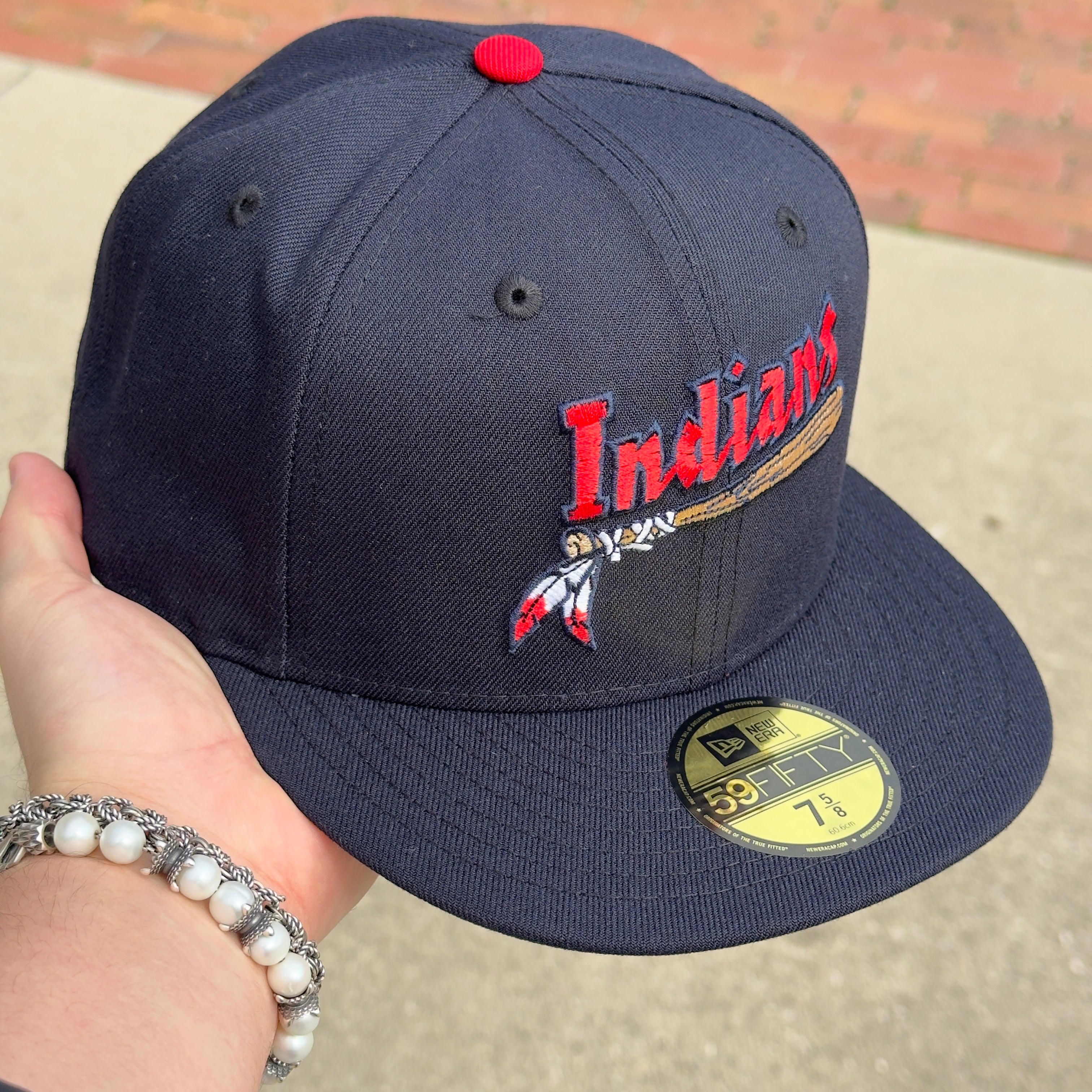 7 5/8  Navy Kinston Indians Basic 59fifty New Era Fitted Cap Hat MLB