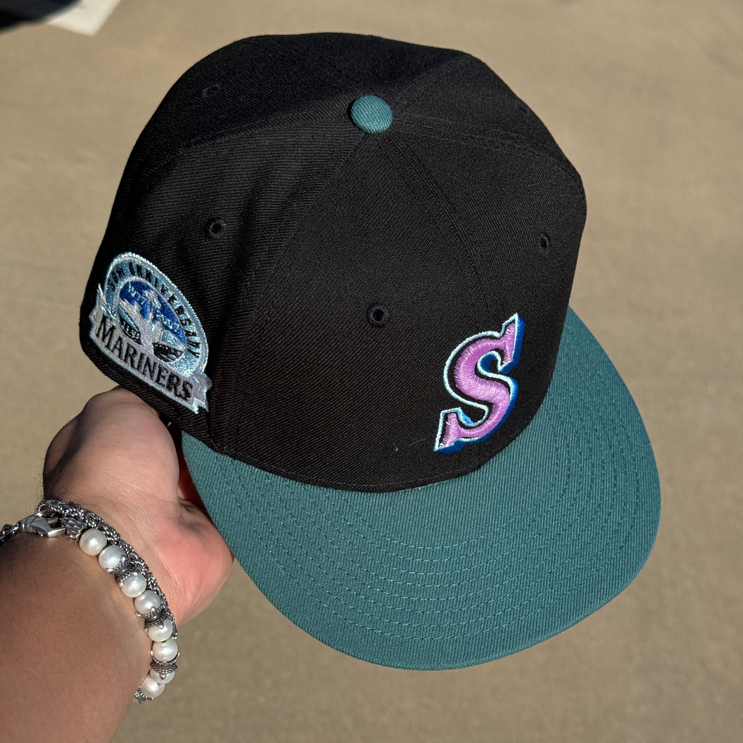 USED 5/8 Black Seattle Mariners 30th Anniversary 59fifty New Era Fitted Hat Cap