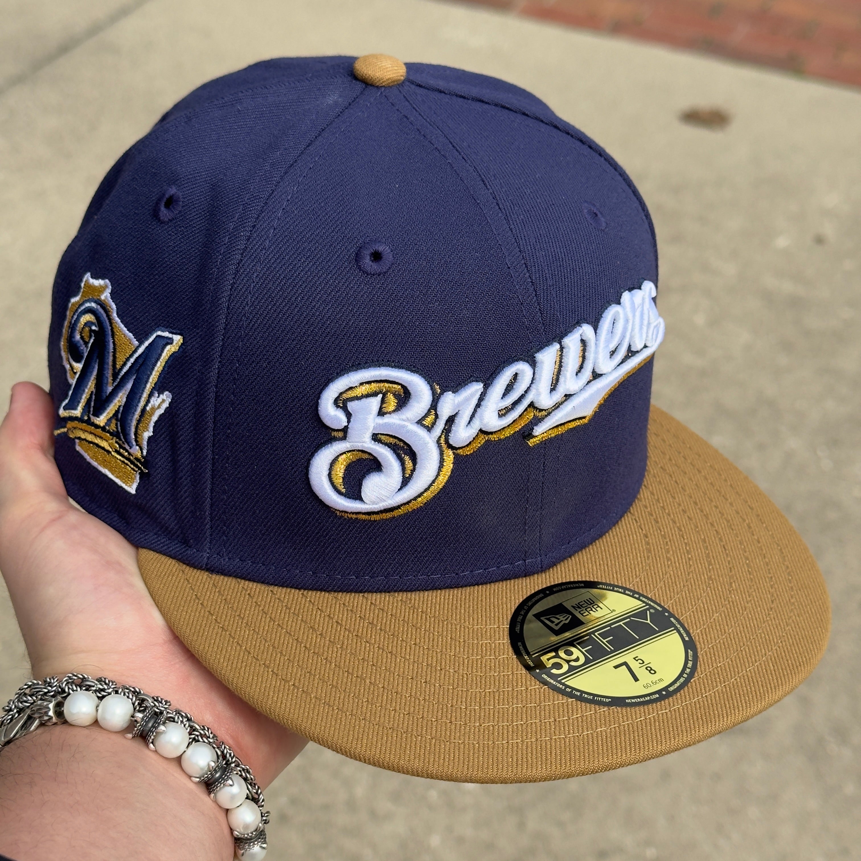 7 5/8 Hatclub Navy Milwaukee Brewers Side Patch Logo 59fifty New Era Fitted Cap Hat