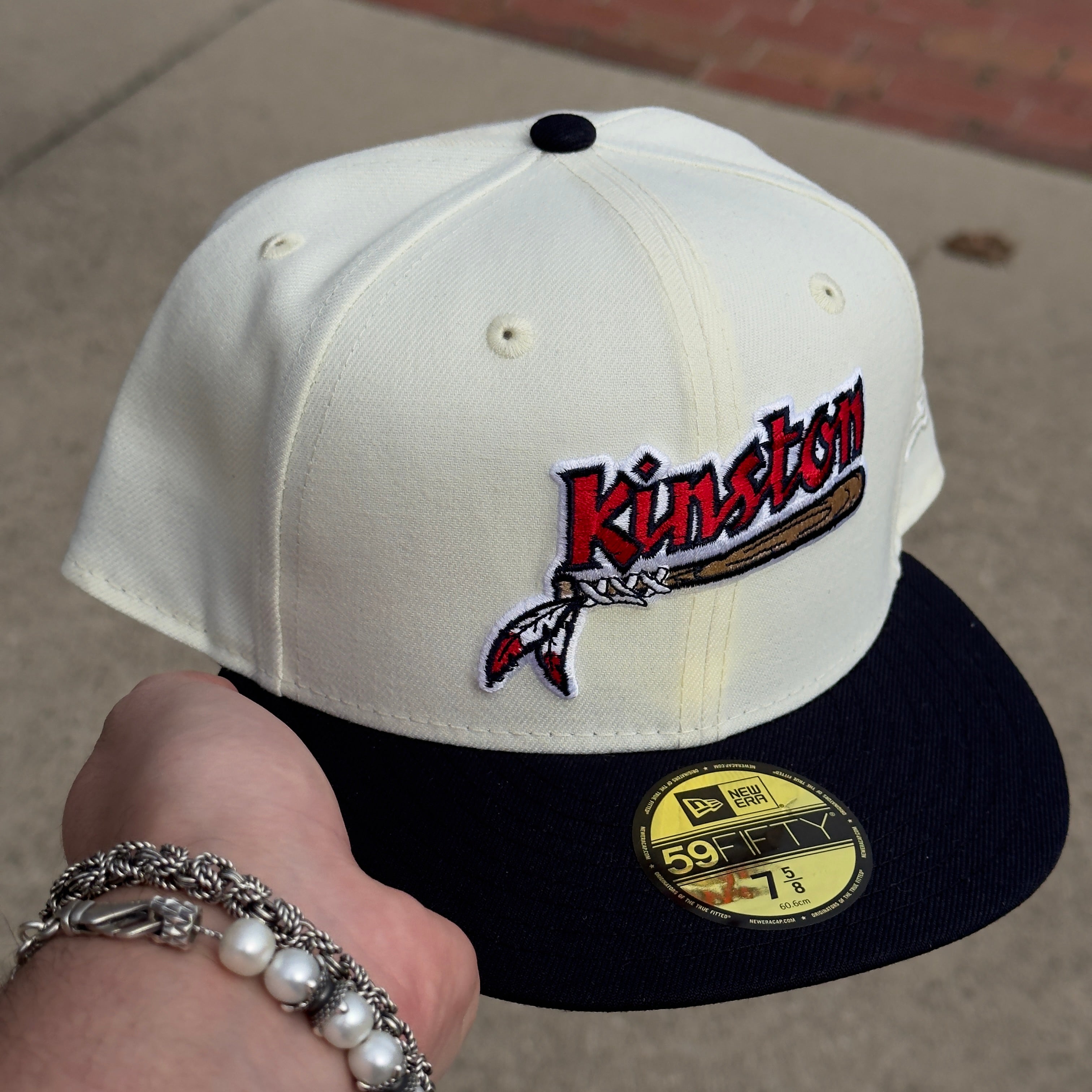 7 5/8  Chrome Kinston Indians Basic 59fifty New Era Fitted Cap Hat MLB