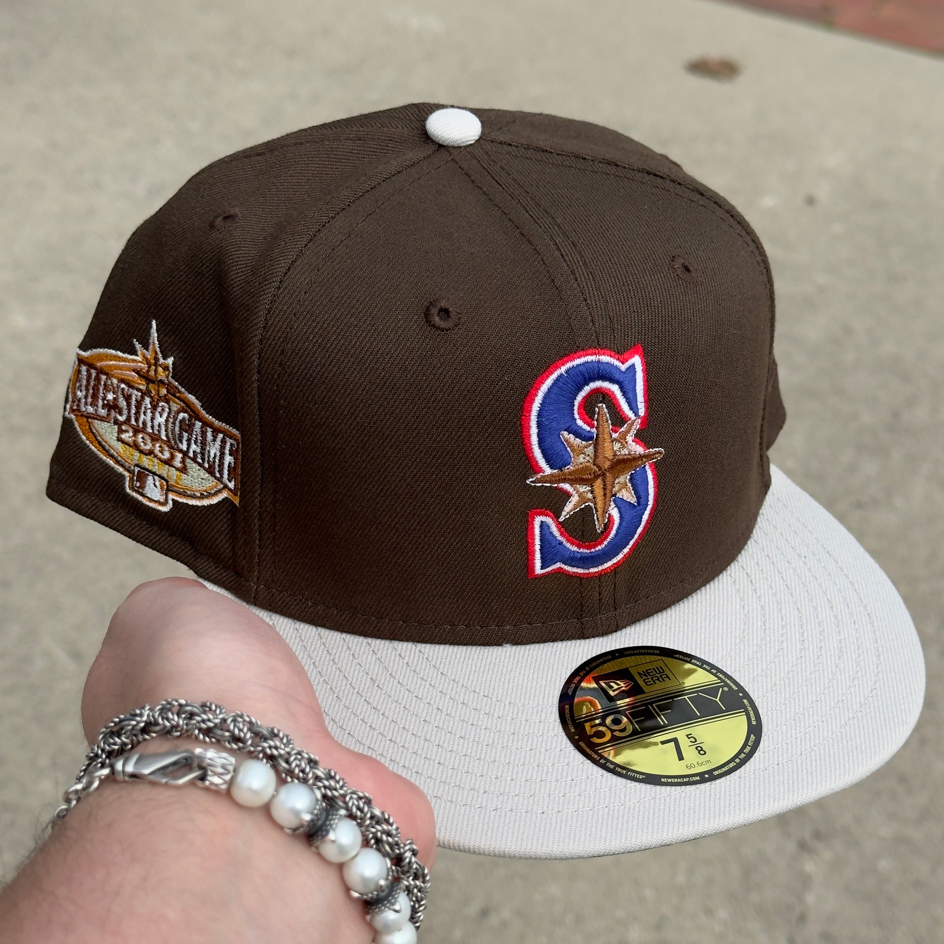 7 5/8 Brown Seattle Mariners All Star Game 2001 59fifty New Era Fitted Cap Hat