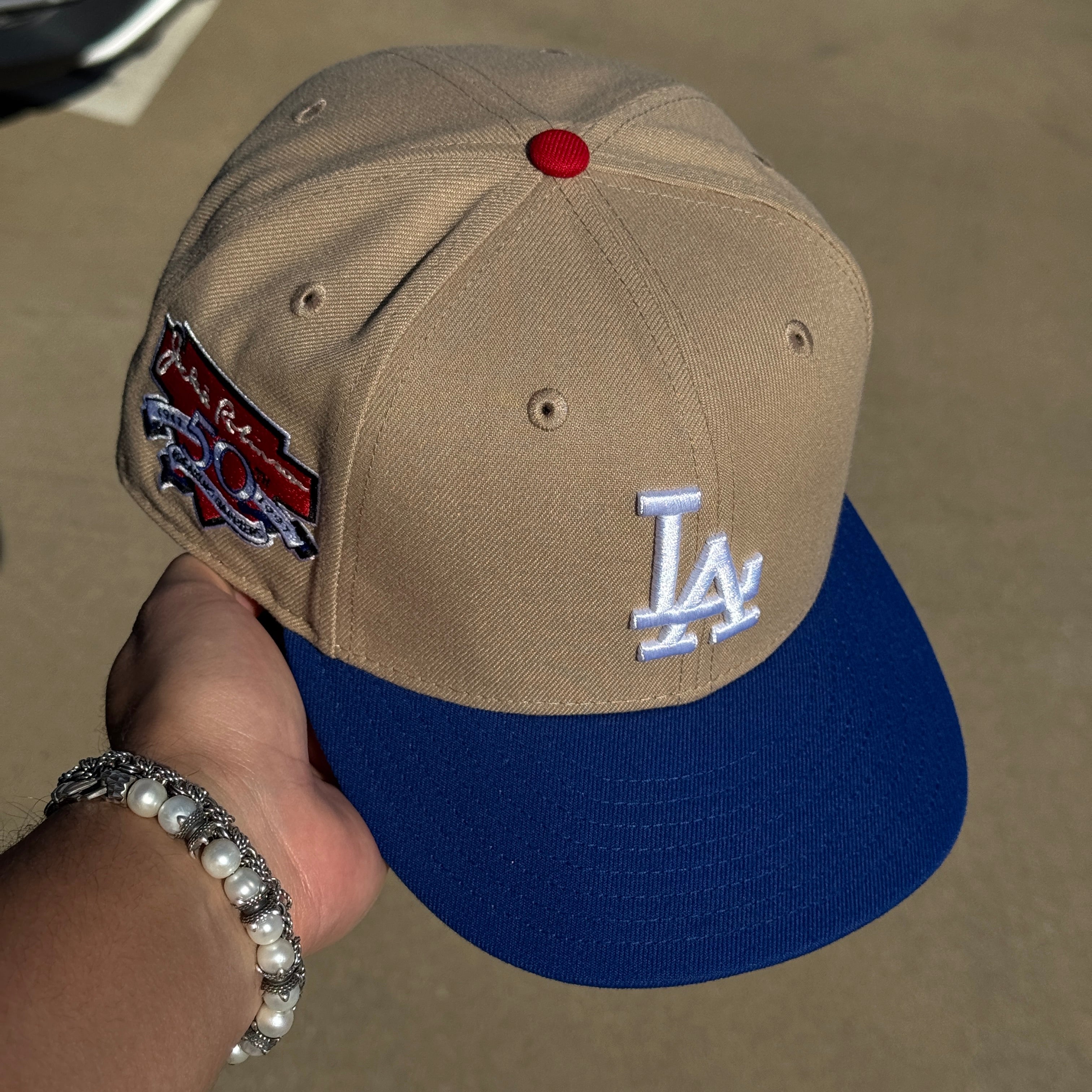 USED 5/8 Khaki Los Angeles Dodgers Jackie Robinson  59fifty New Era Fitted Hat Cap