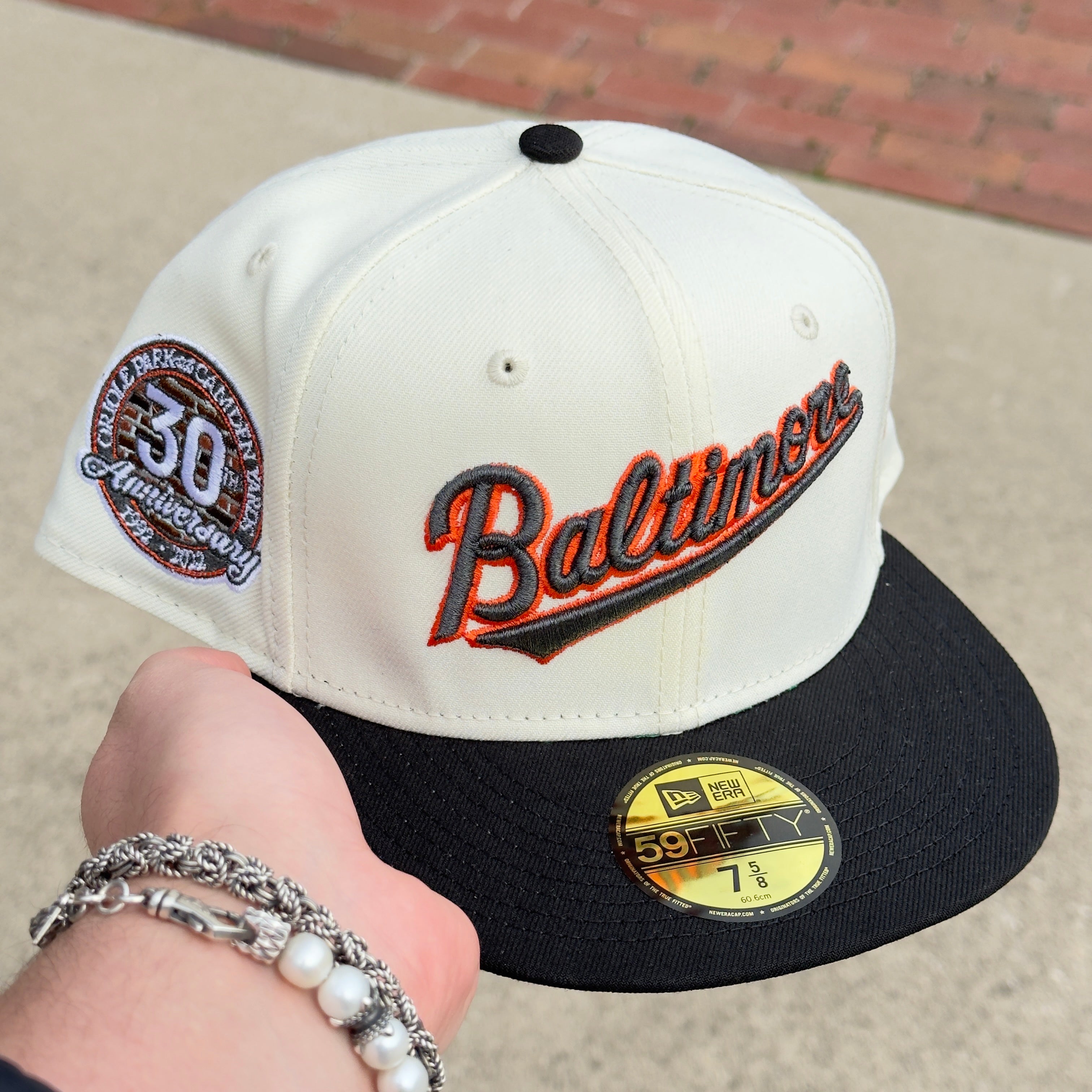 7 5/8 Chrome Baltimore Orioles 30th Anniversary 59fifty New Era Fitted Cap Hat