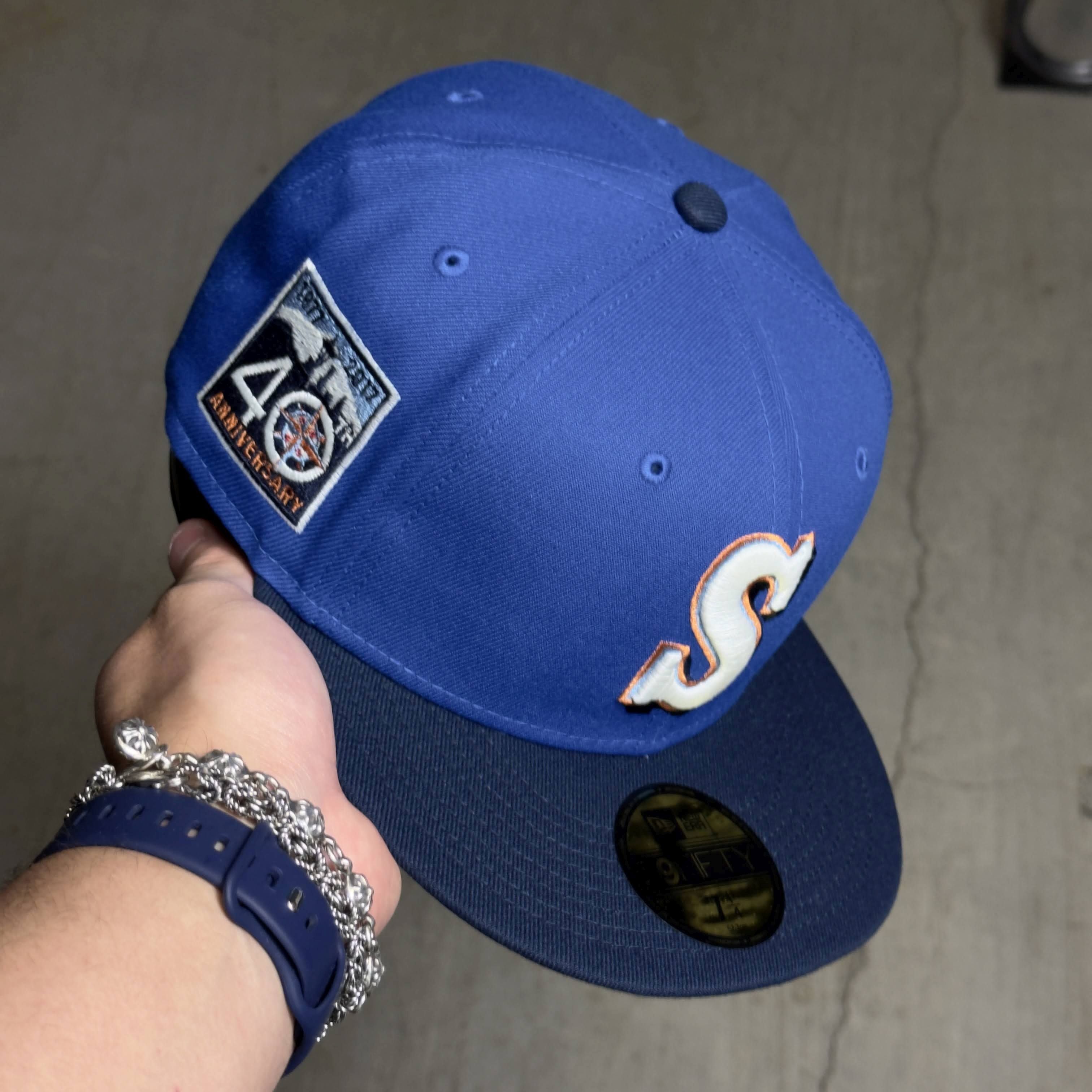 NWT 1/4 Blue Seattle Mariners 40th Anniversary 59fifty New Era Fitted Hat Cap