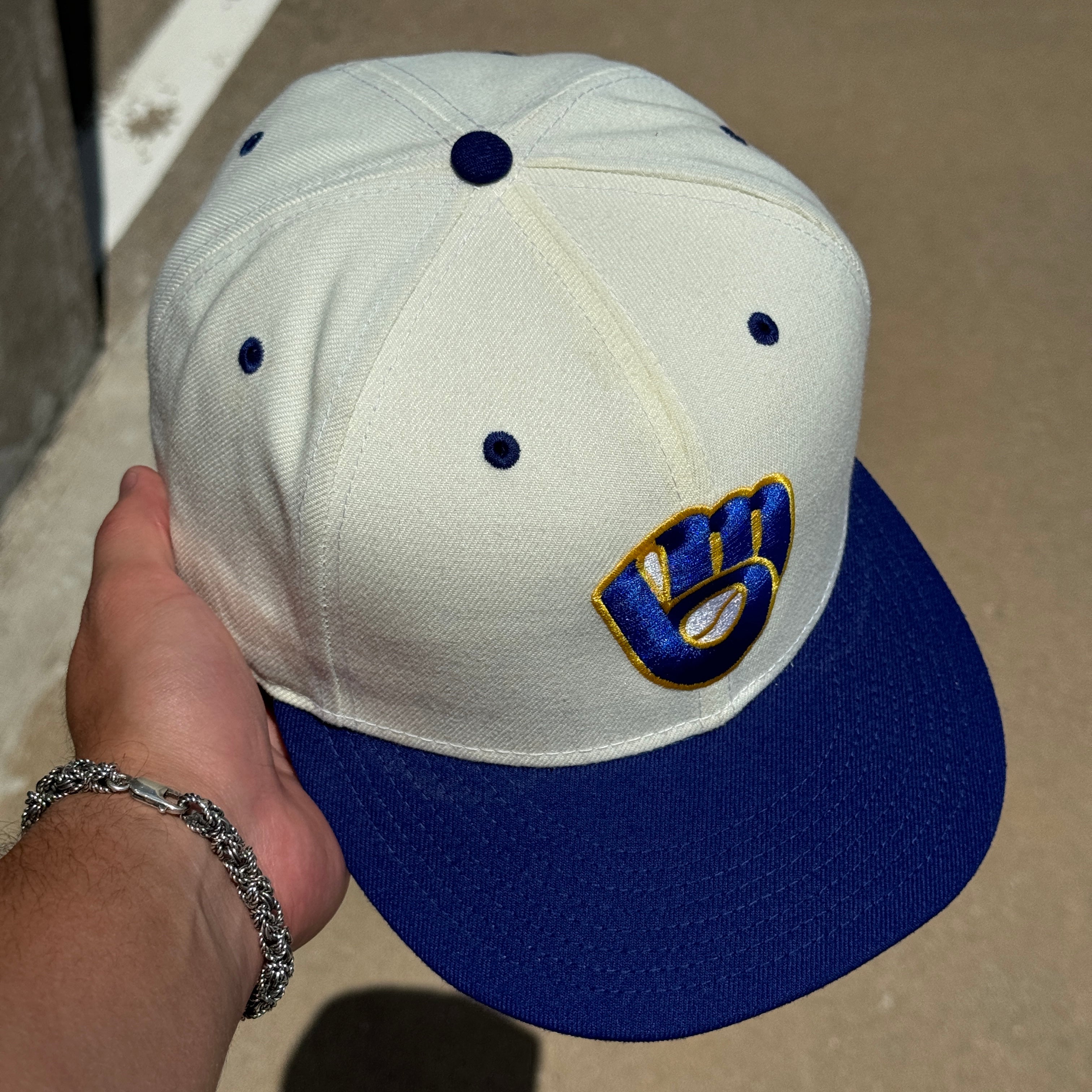 USED 8 Chrome Milwaukee Brewers Simple Clean Dope 59fifty New Era Fitted Hat Cap