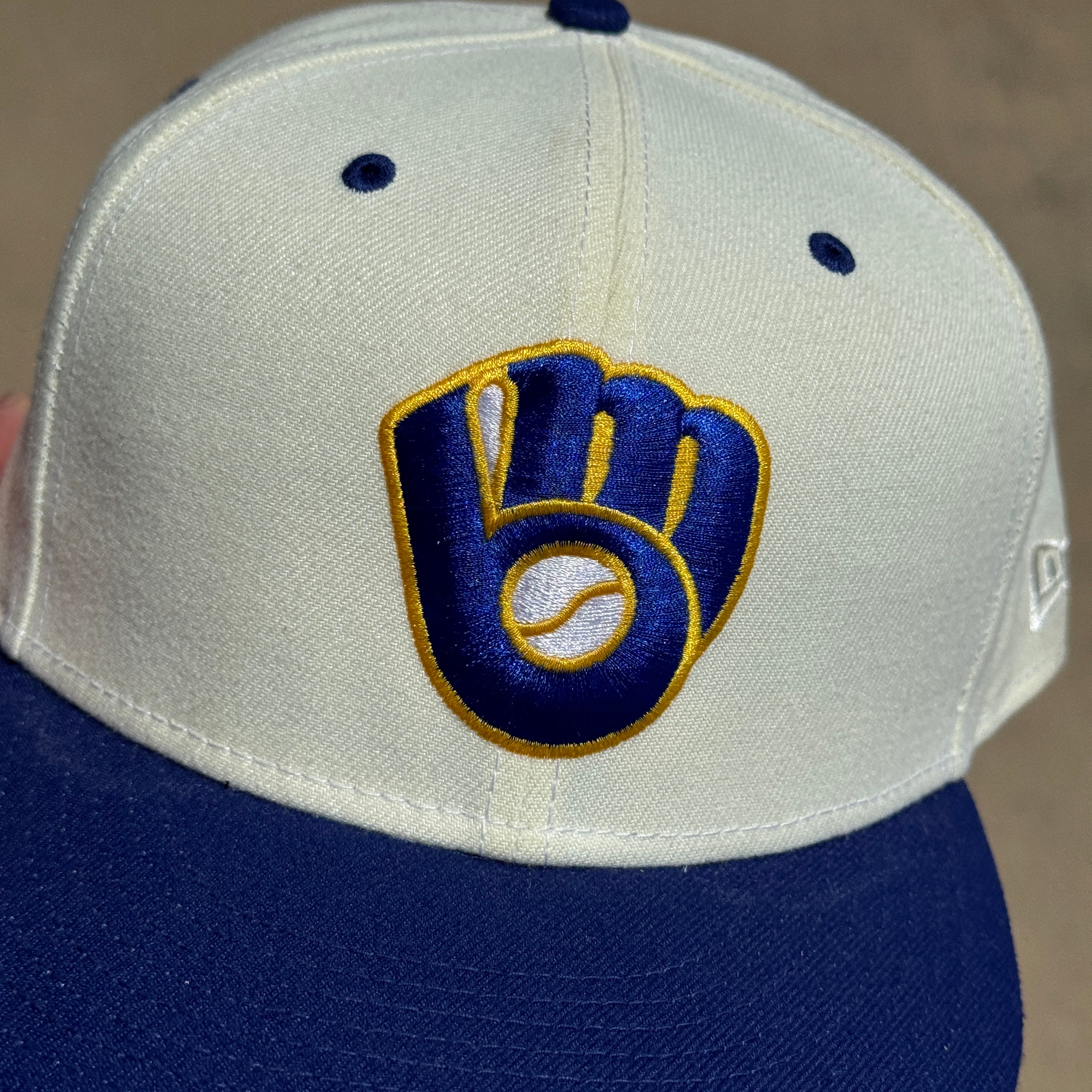 USED 8 Chrome Milwaukee Brewers Simple Clean Dope 59fifty New Era Fitted Hat Cap