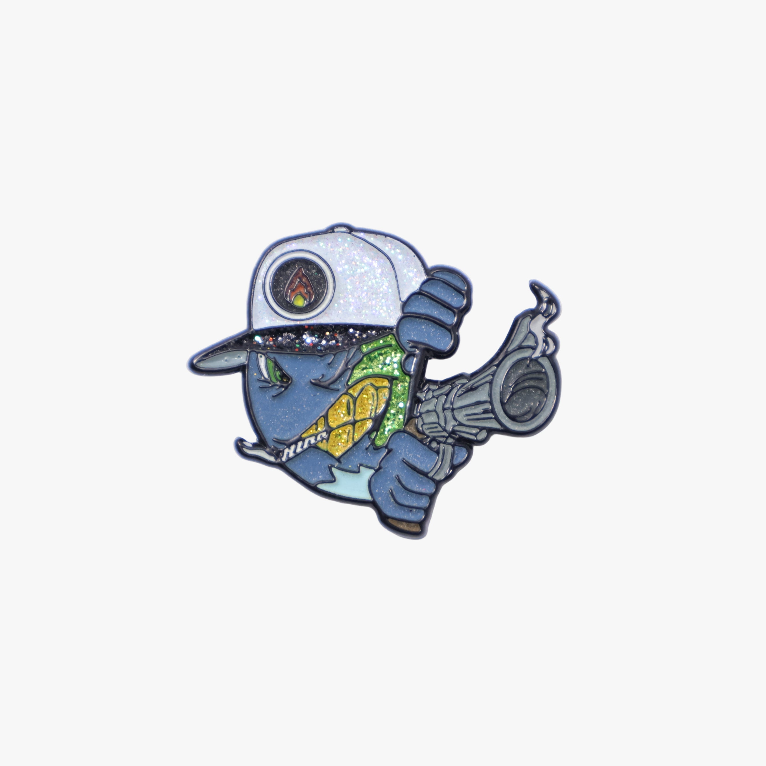 Blue Cartoon Character shooting Graphic Pin