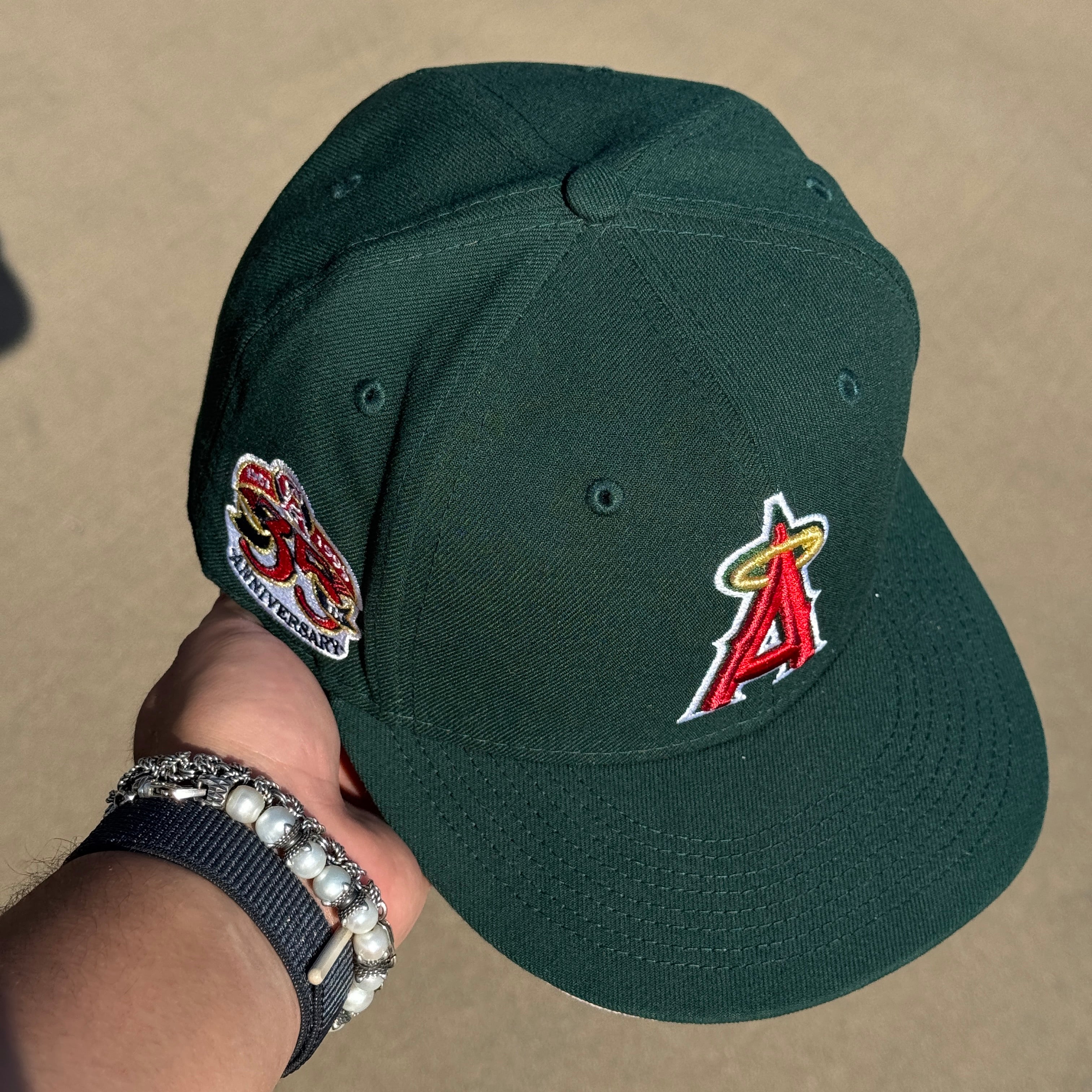 USED 5/8 Green Los Angeles Angels 35th Anniversary 59fifty New Era Fitted Hat Cap