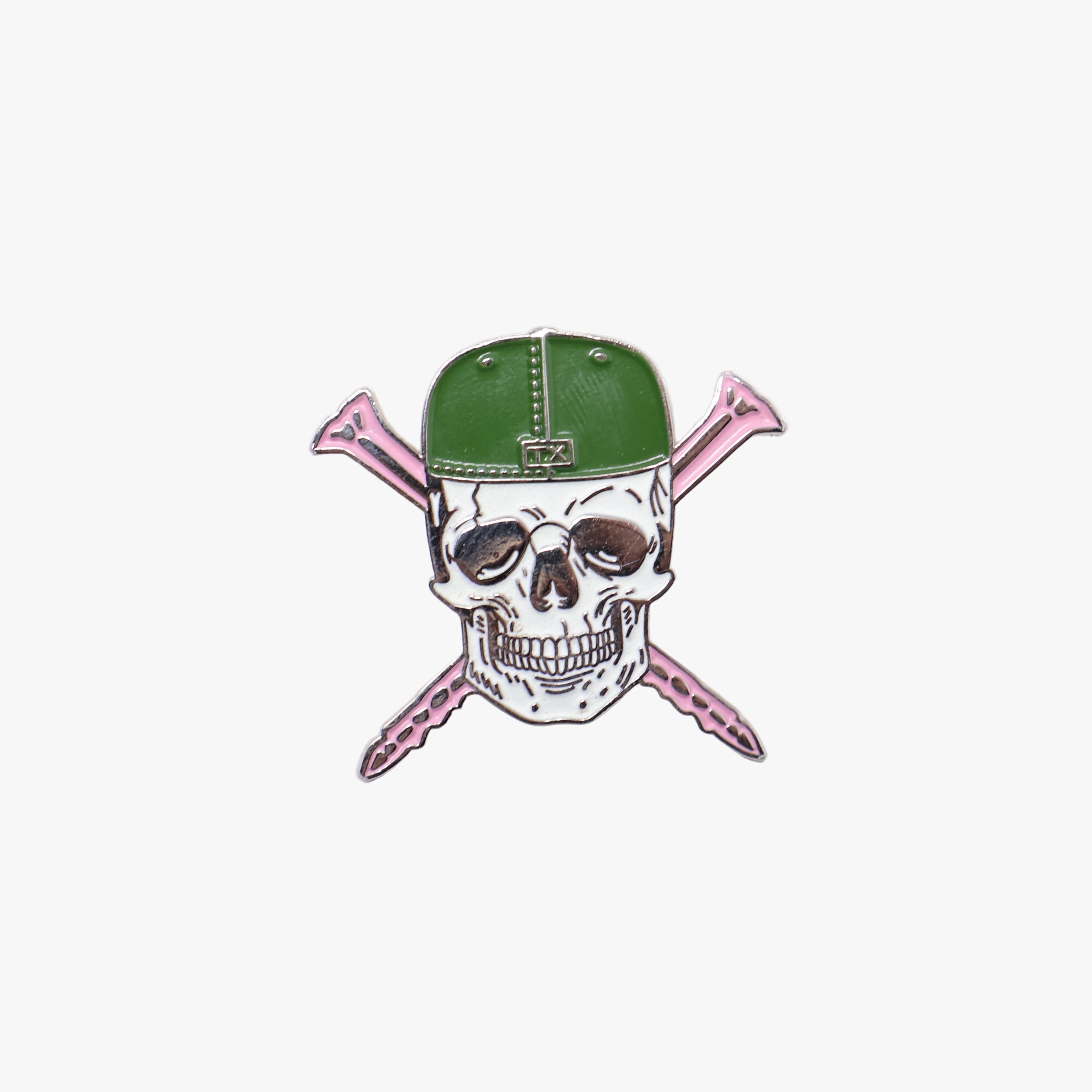 TXFitted Skull Screws Green Cap Pink Screws Silver Plating Graphic Pin (GITD)
