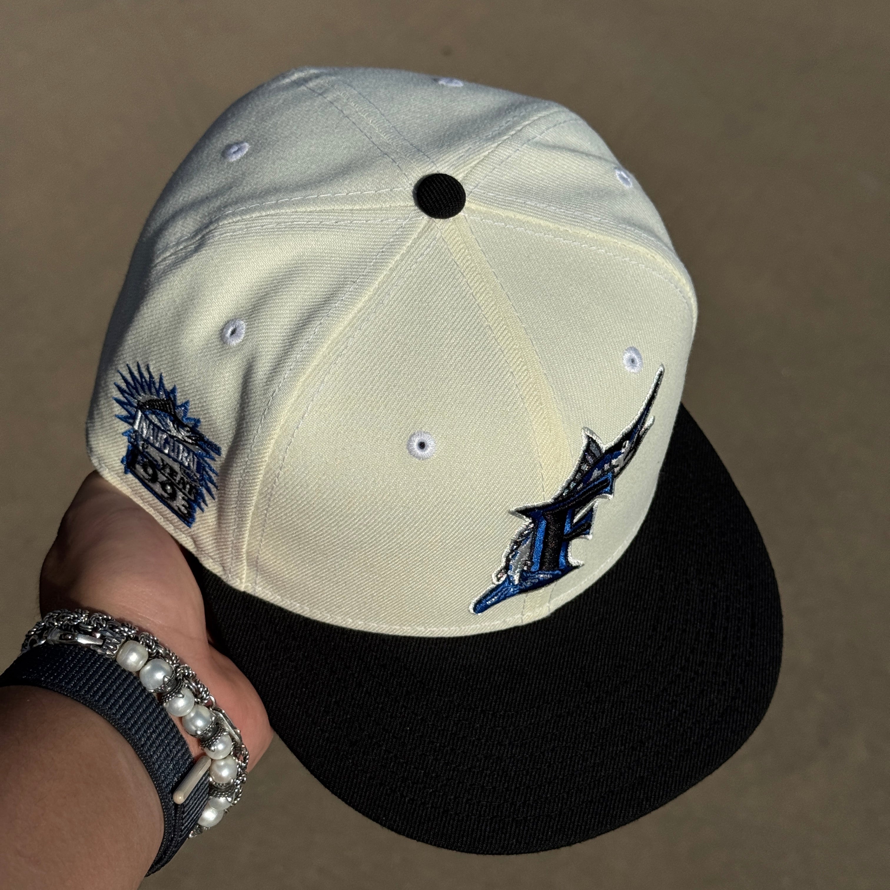 USED 5/8 Chrome Florida Marlins 19993 Inaugural Year 59fifty New Era Fitted Hat Cap