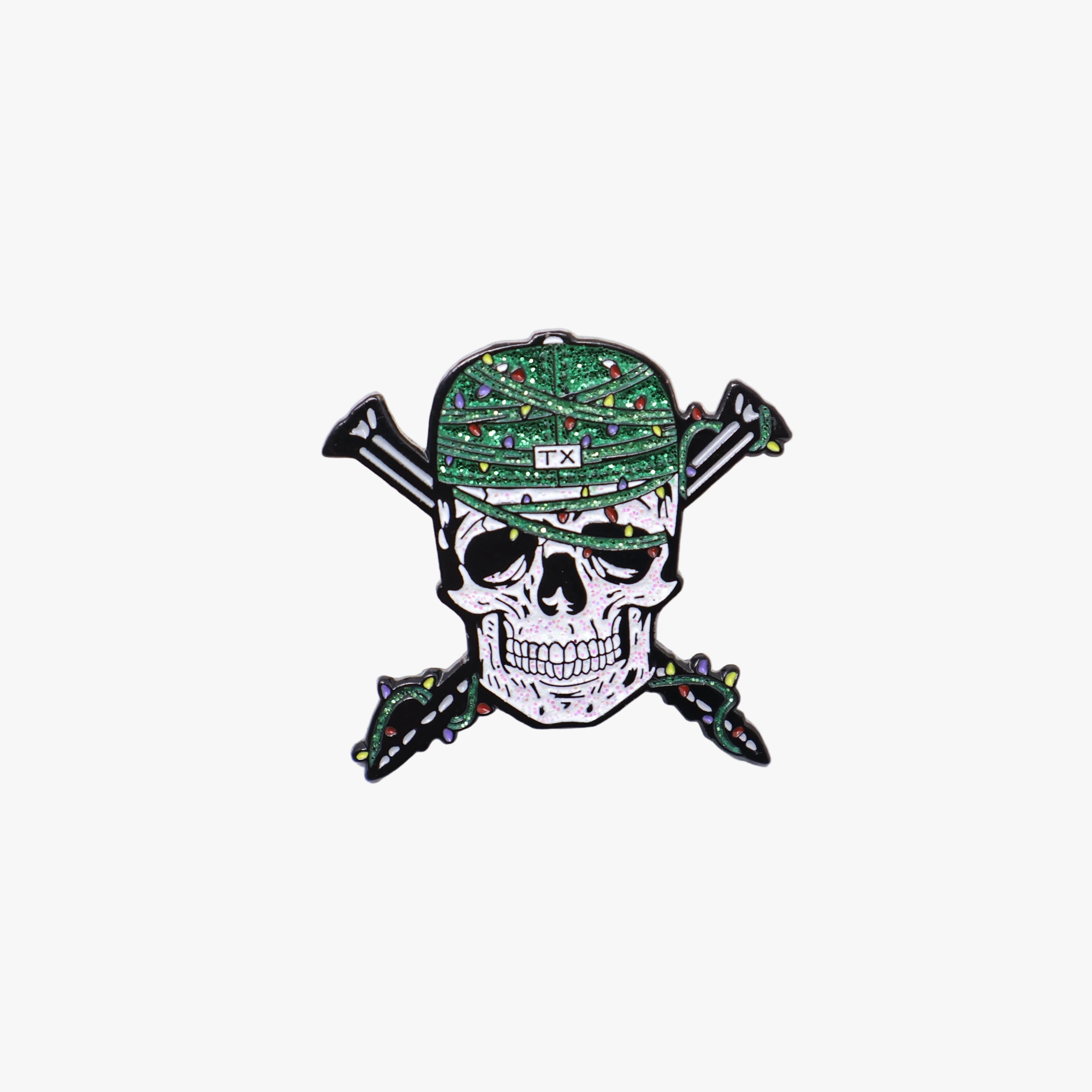 TXFitted Skull Screws Green Cap Christmas Graphic Pin