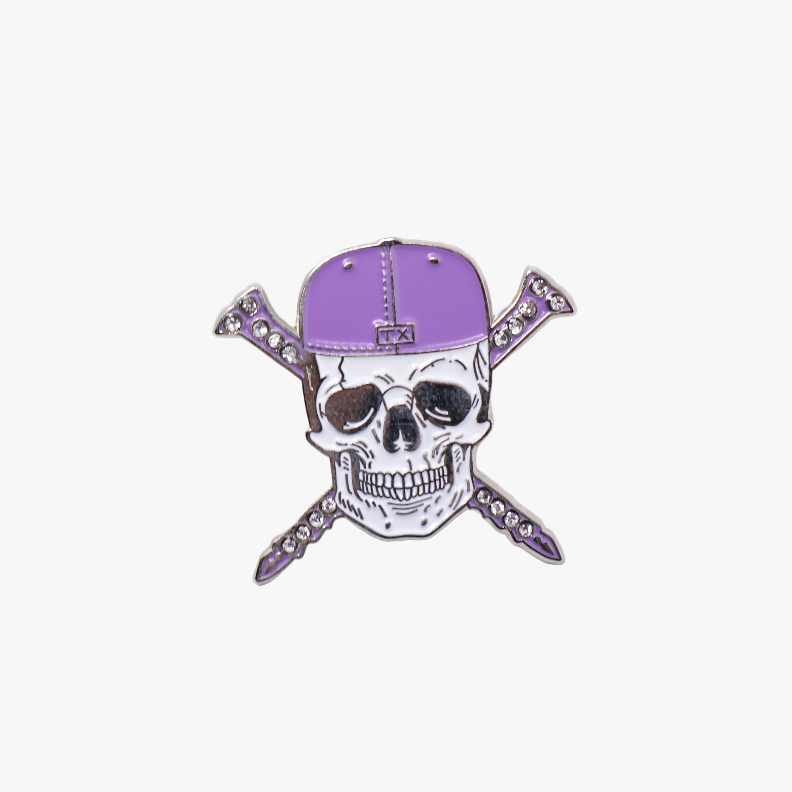 TXFitted Skull Screws Purple Cap/Screws/Rhinestones Silver Plating Graphic Pin