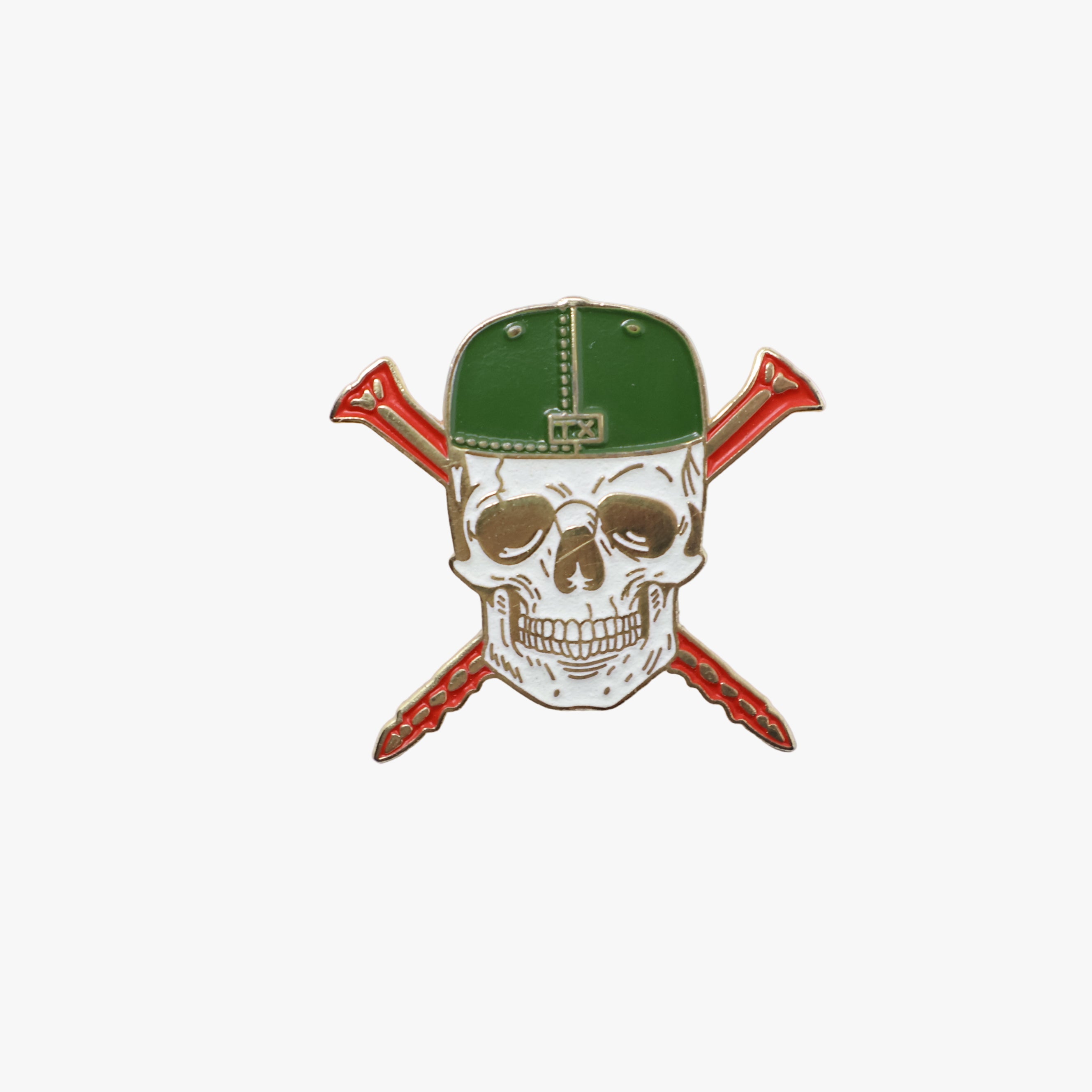 TXFitted Skull Screws Green Cap Red Screws Gold Plating Graphic Pin (GITD)