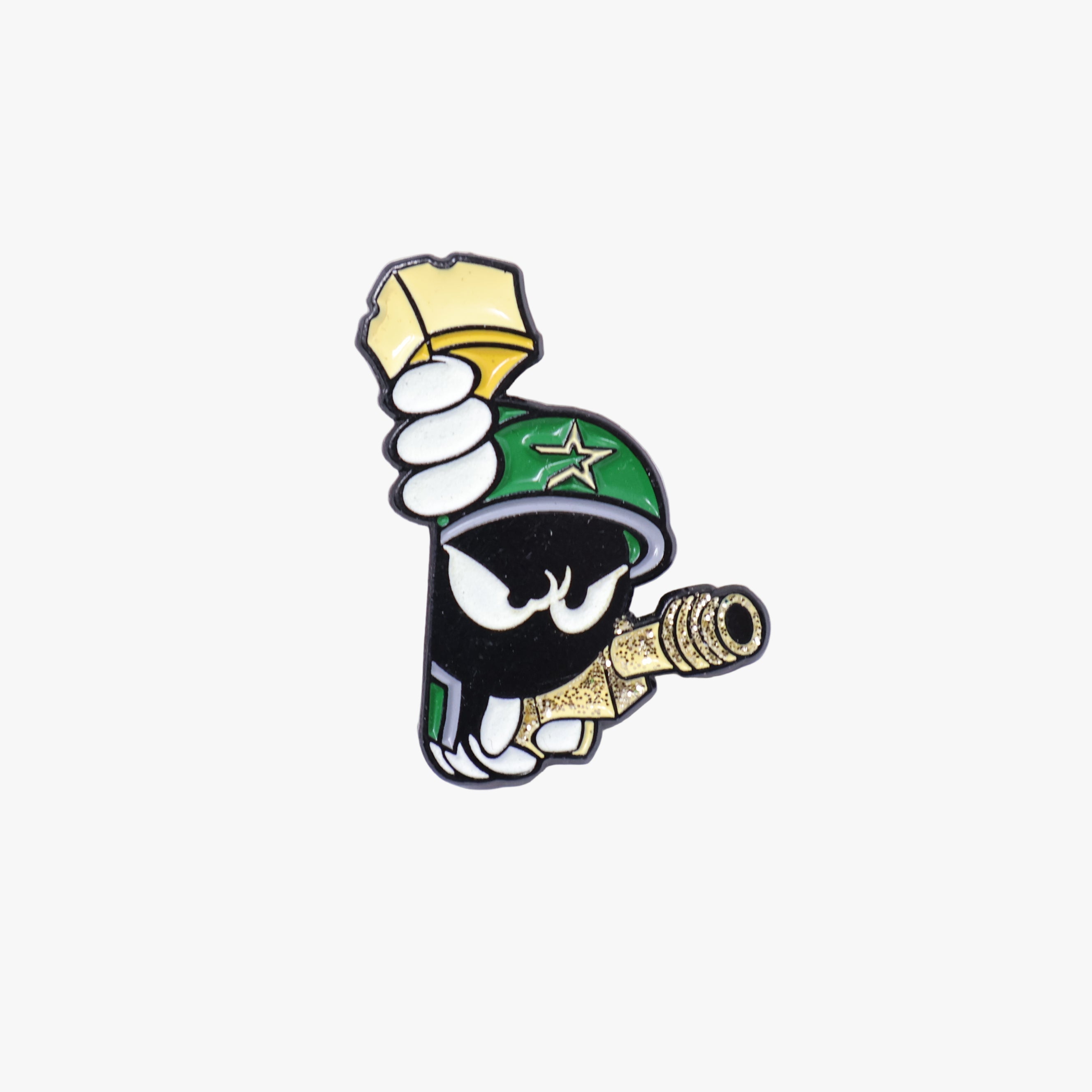 Green Cap Gold Gun Glitter Marvin the Martian Peeker Pin (GITD)
