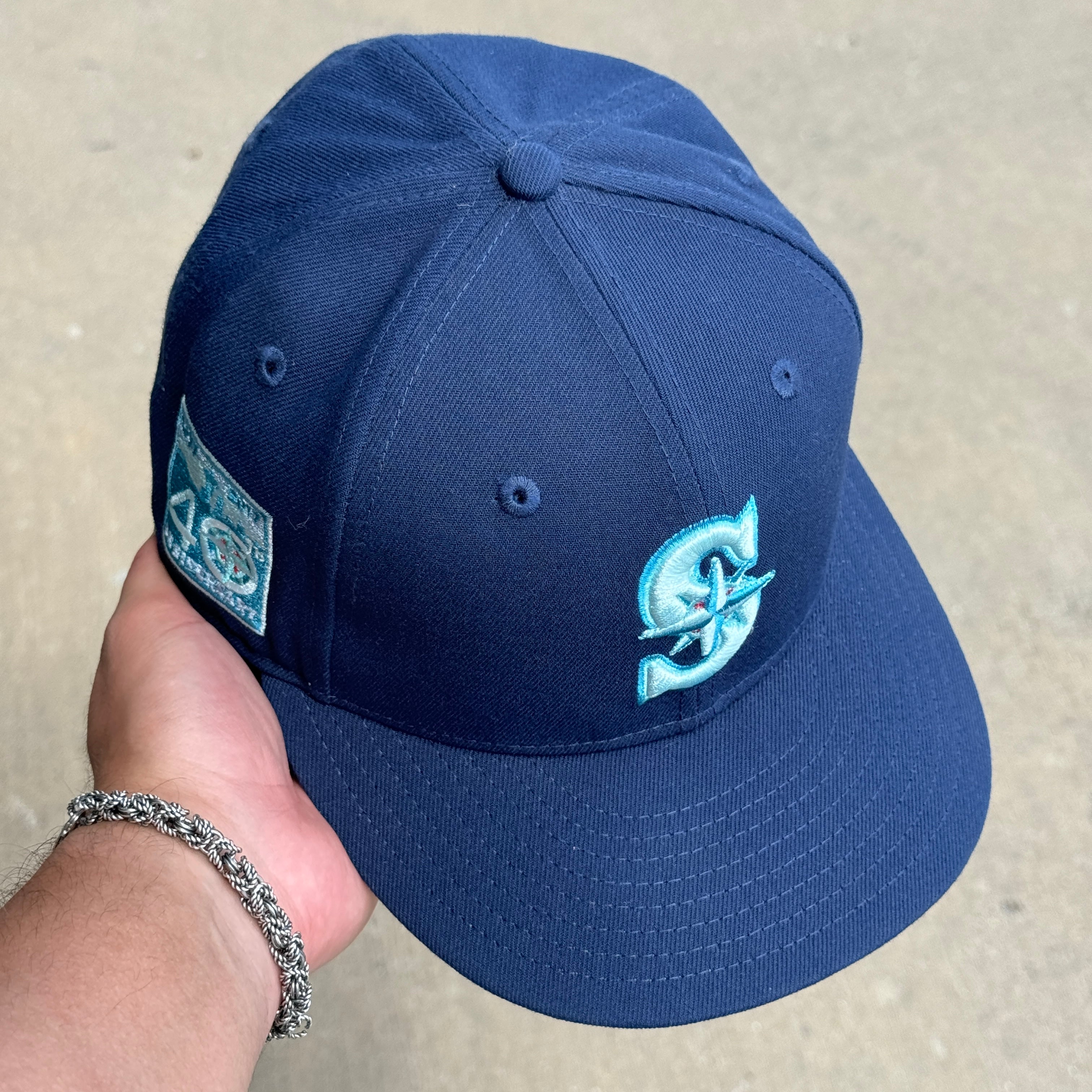 USED Navy Seattle Mariners 40th Anniversary 59fifty New Era Fitted Hat Cap