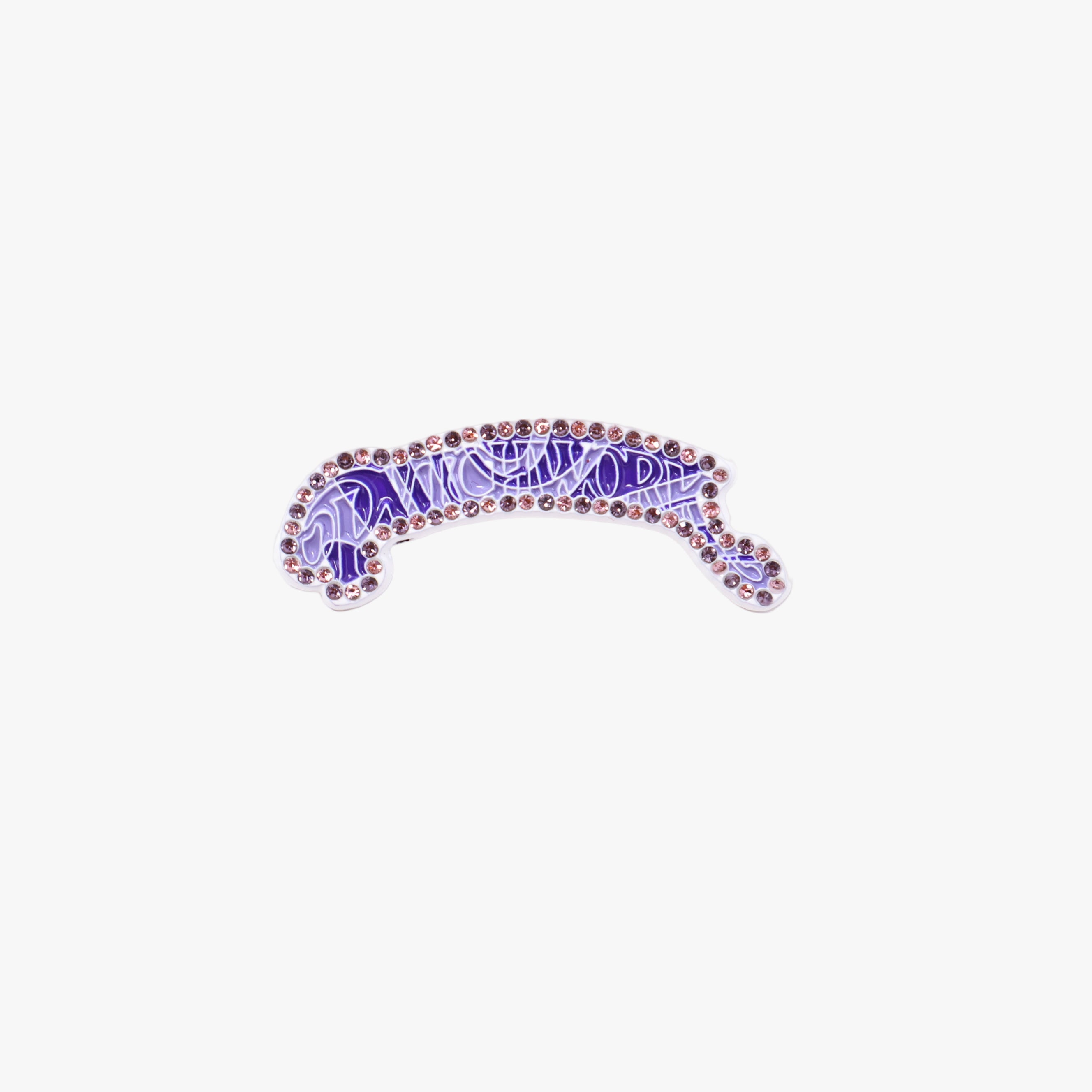 PvtchWork "Chopped" Indigo Purple Rhinestones Script Pin
