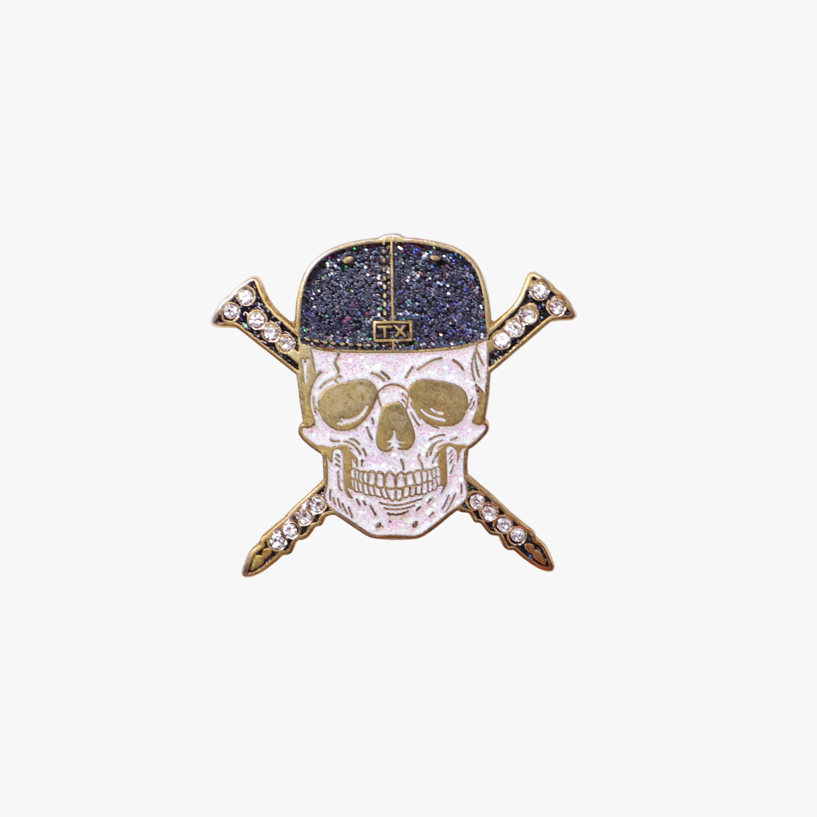 TXFitteds Skull Black Cap / Black Rhinestones Graphic Pin