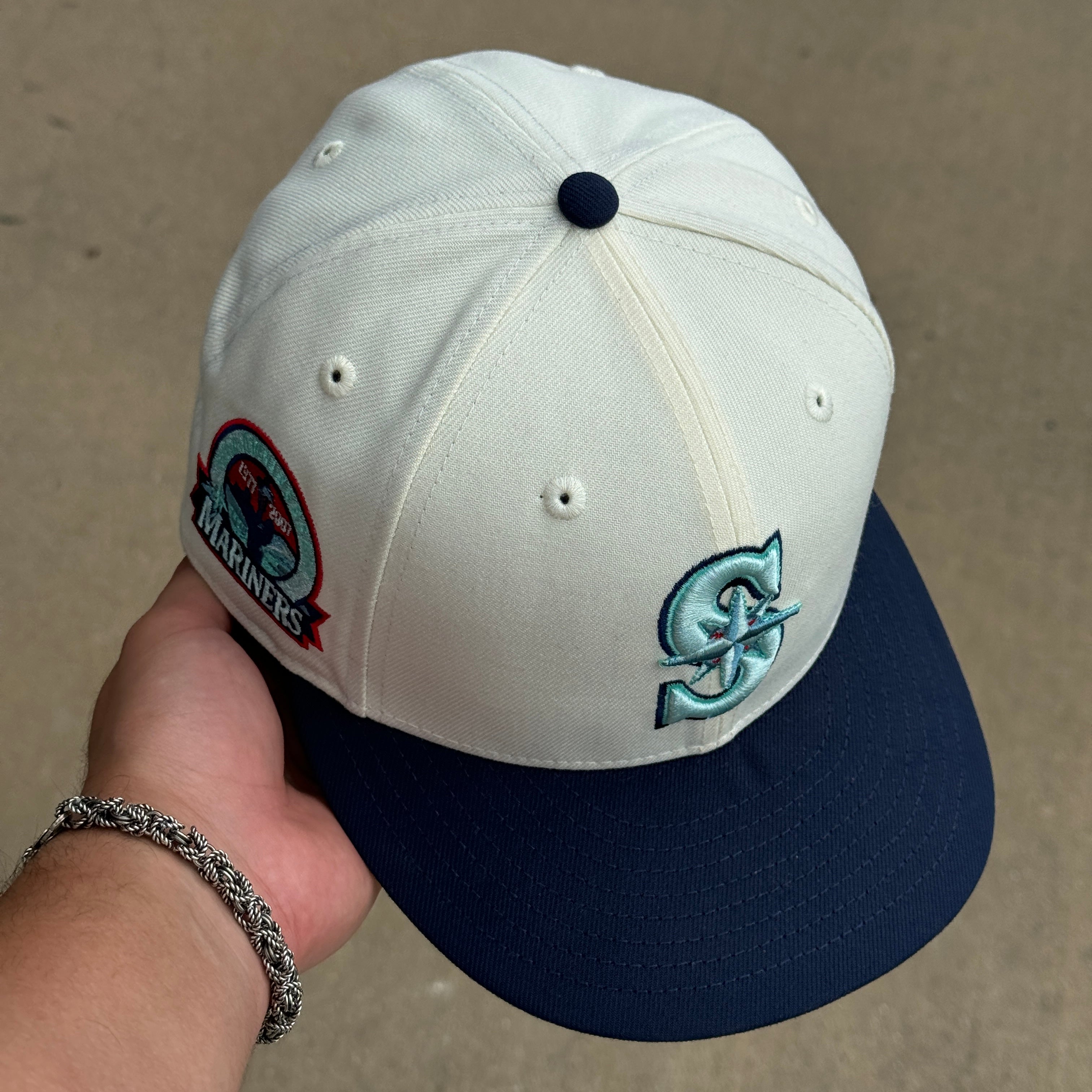 USED Chrome Seattle Mariners 30th Anniversary 59fifty New Era Fitted Hat Cap