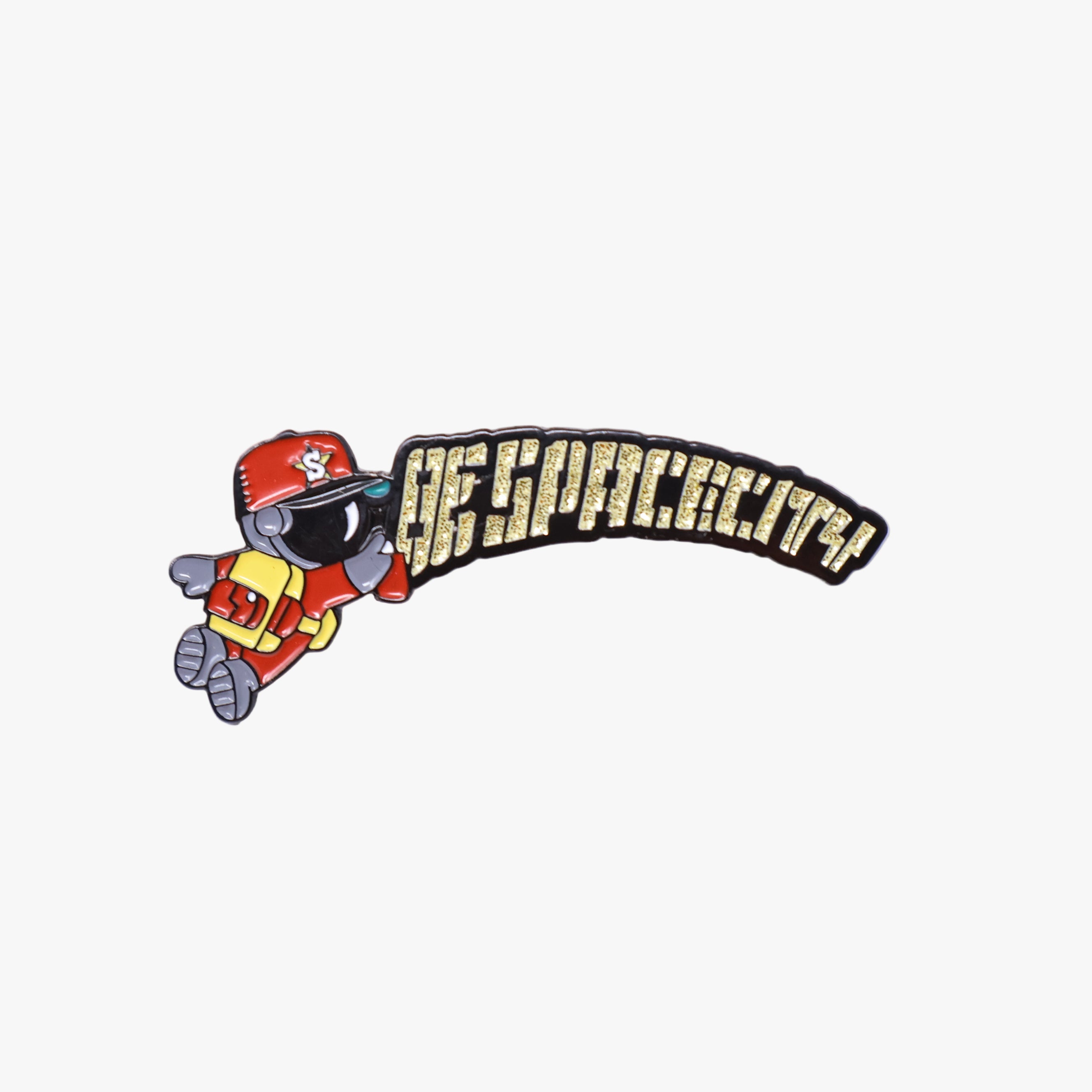 Red/Yellow Spacecity Brims "BE SPACECITY" Script Pin