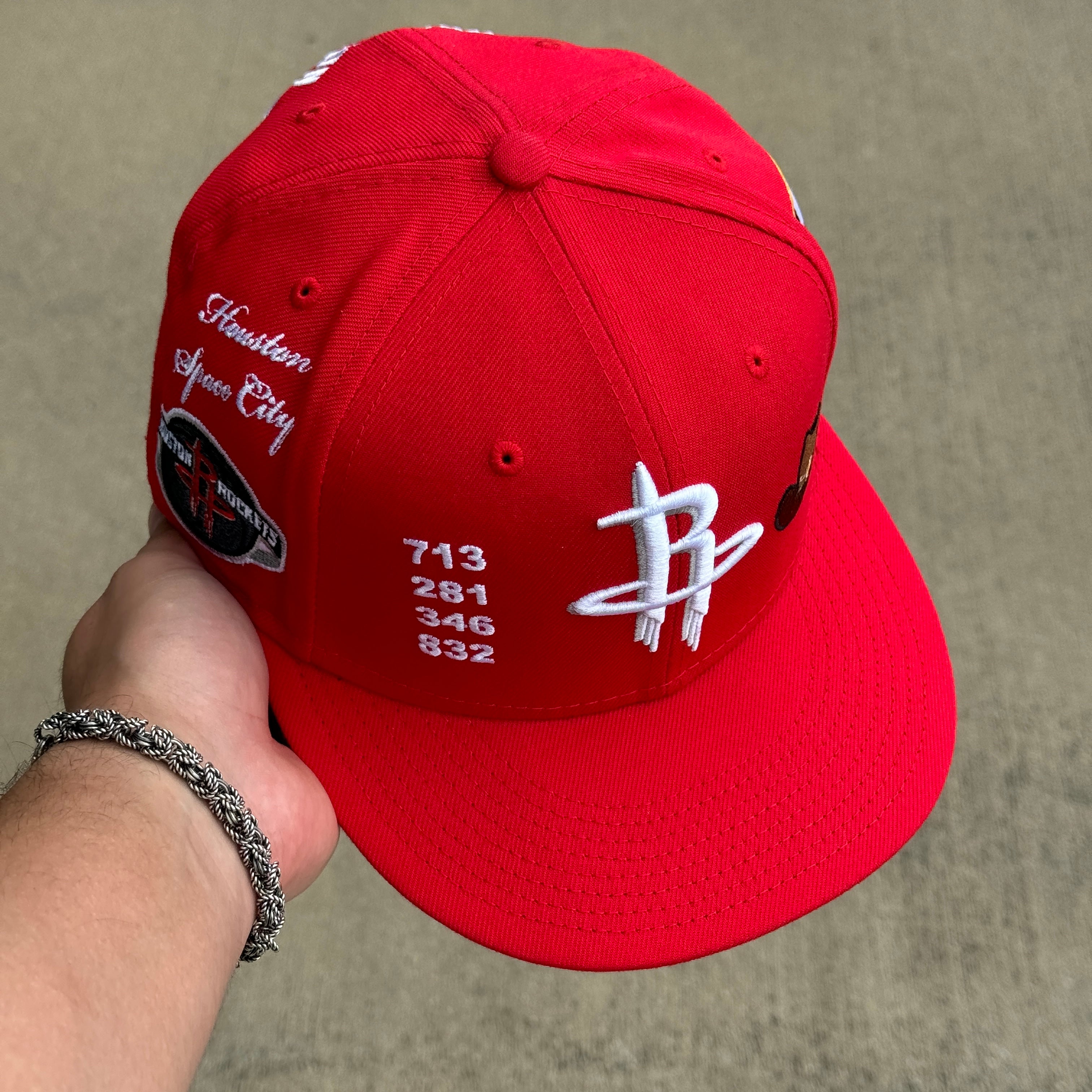 USED Red Houston Rockets NBA Area code 59fifty New Era Fitted Hat Cap