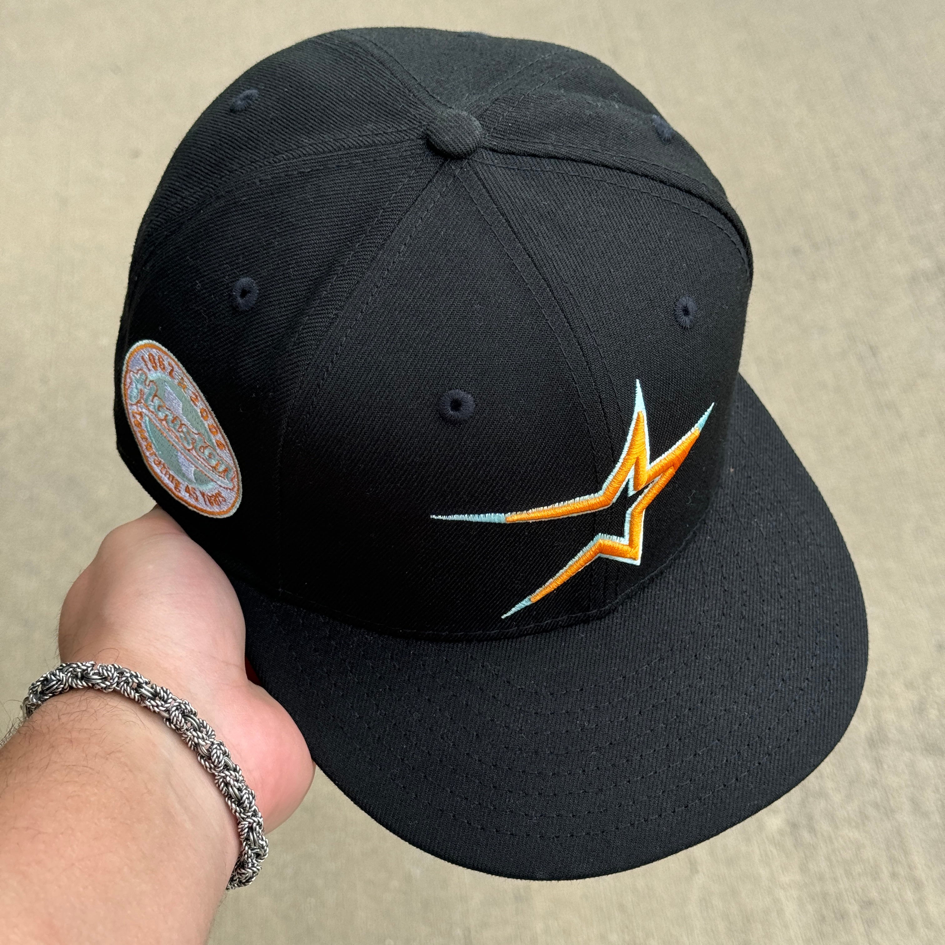 USED Black Houston Astros Celebrating 45 Years 59fifty New Era Fitted Hat Cap