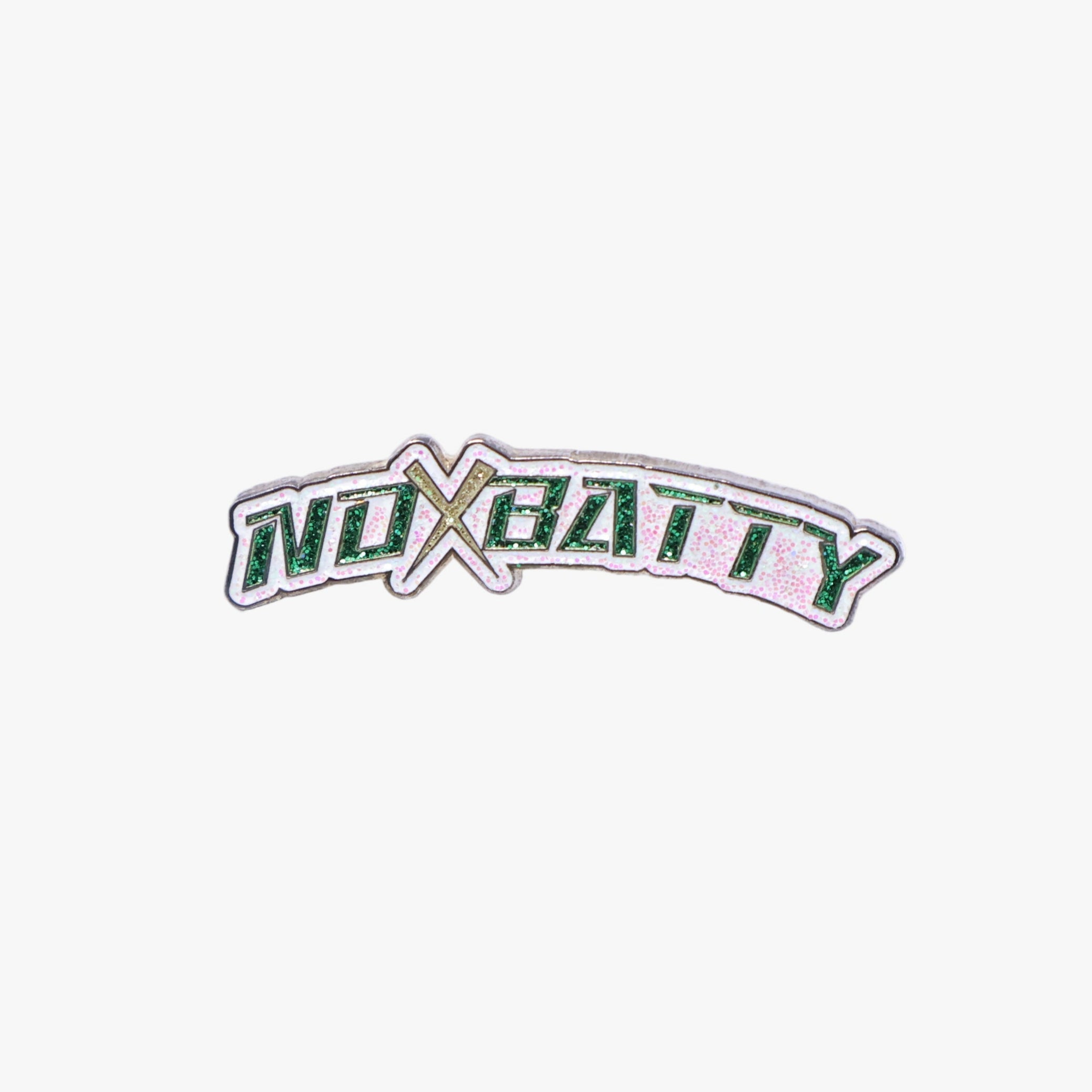 Blue Text No Batty Blush Pink Glitter Script Pin