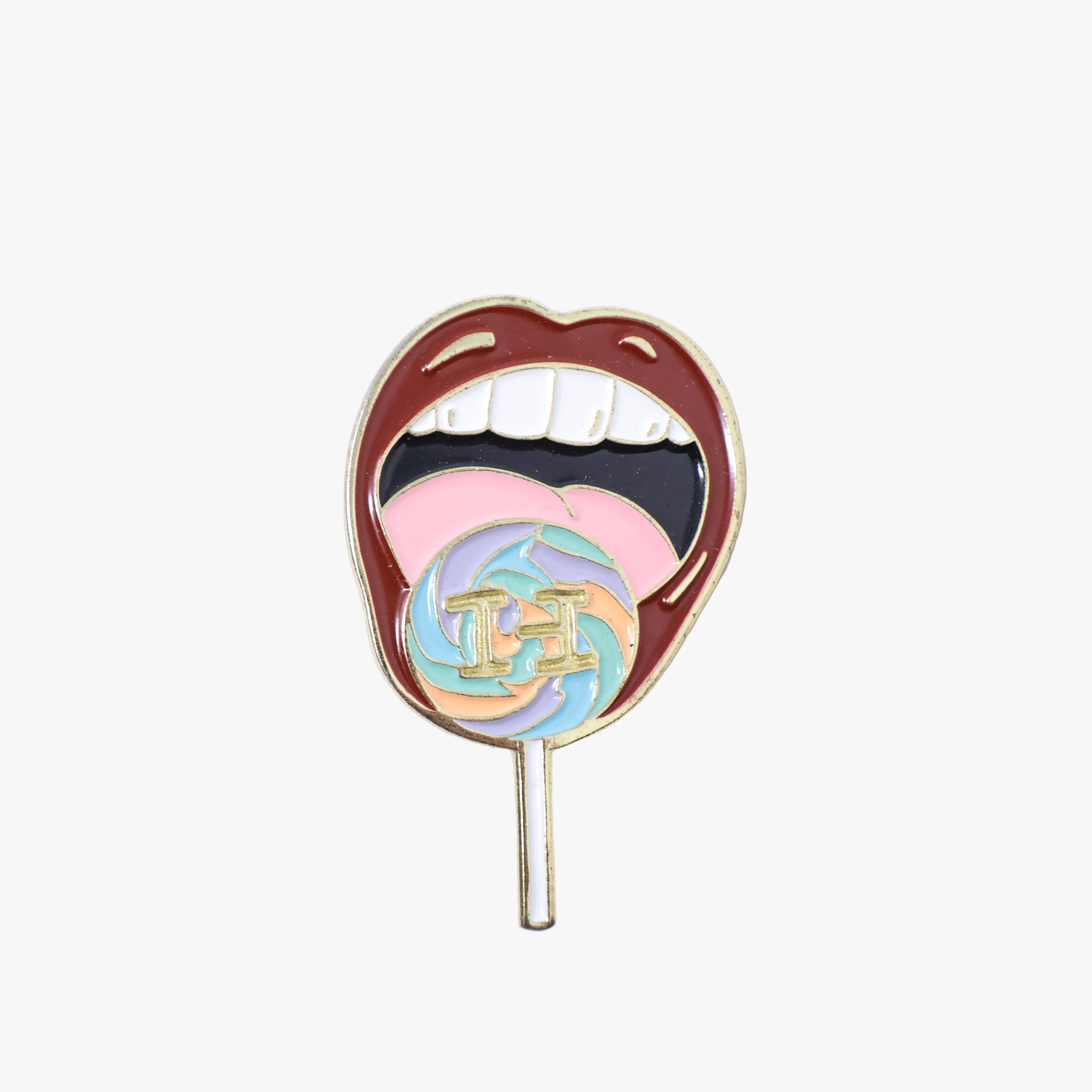 Red Candy Lips Graphic Pin