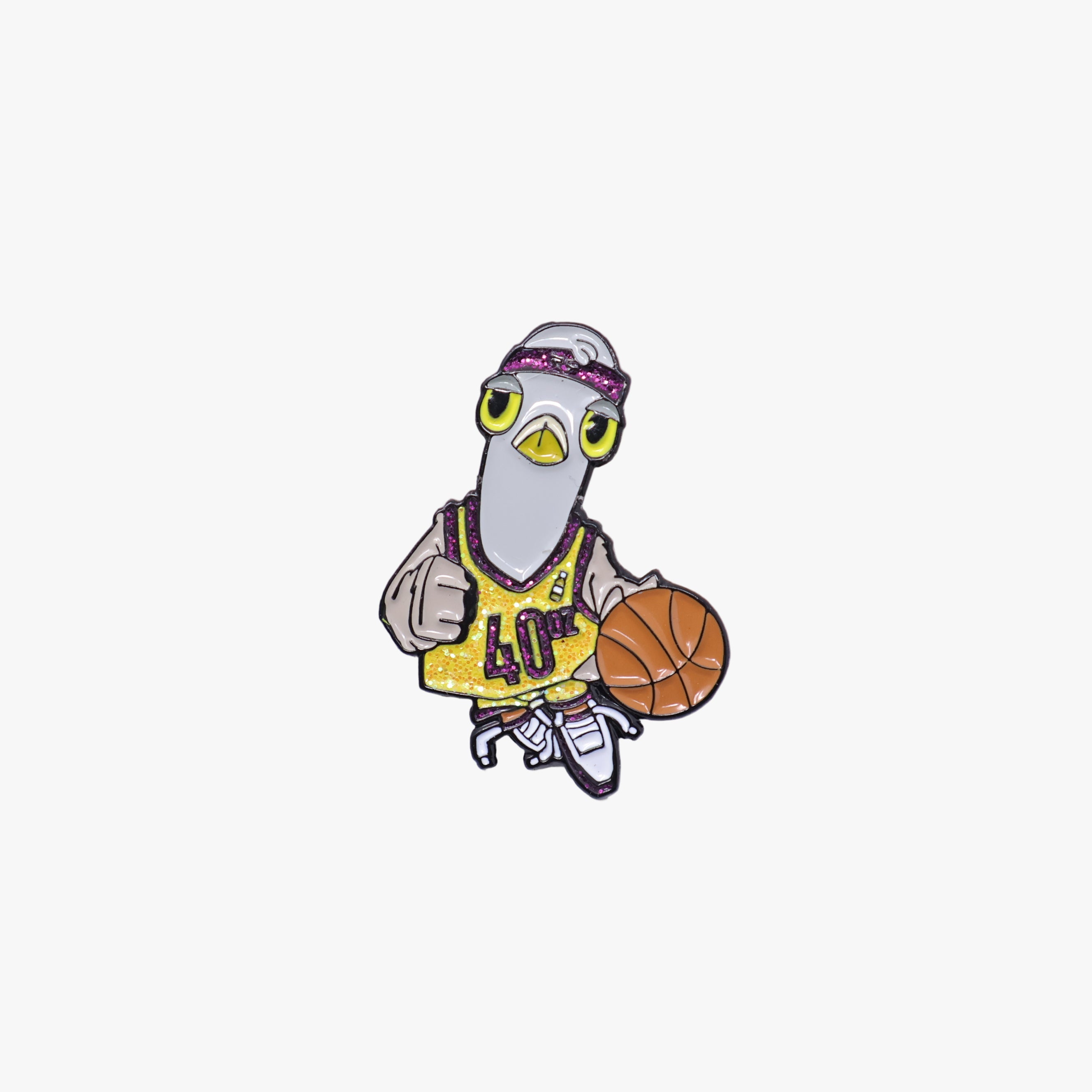 Yellow 40oz Pigeon Basketball Graphic Pin