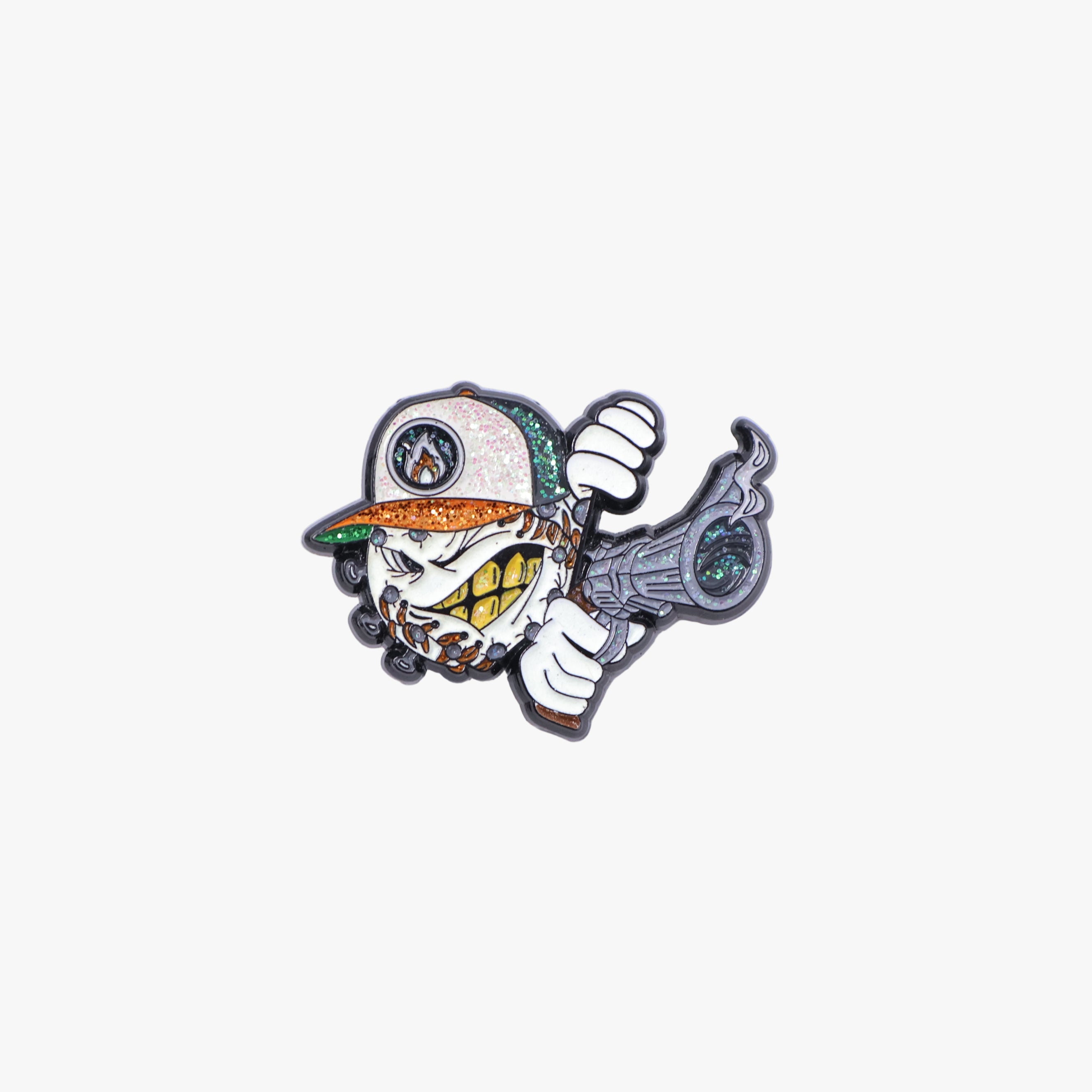 Classic Shooter Baseball Green/Orange Cap Peeker Pin (GITD)
