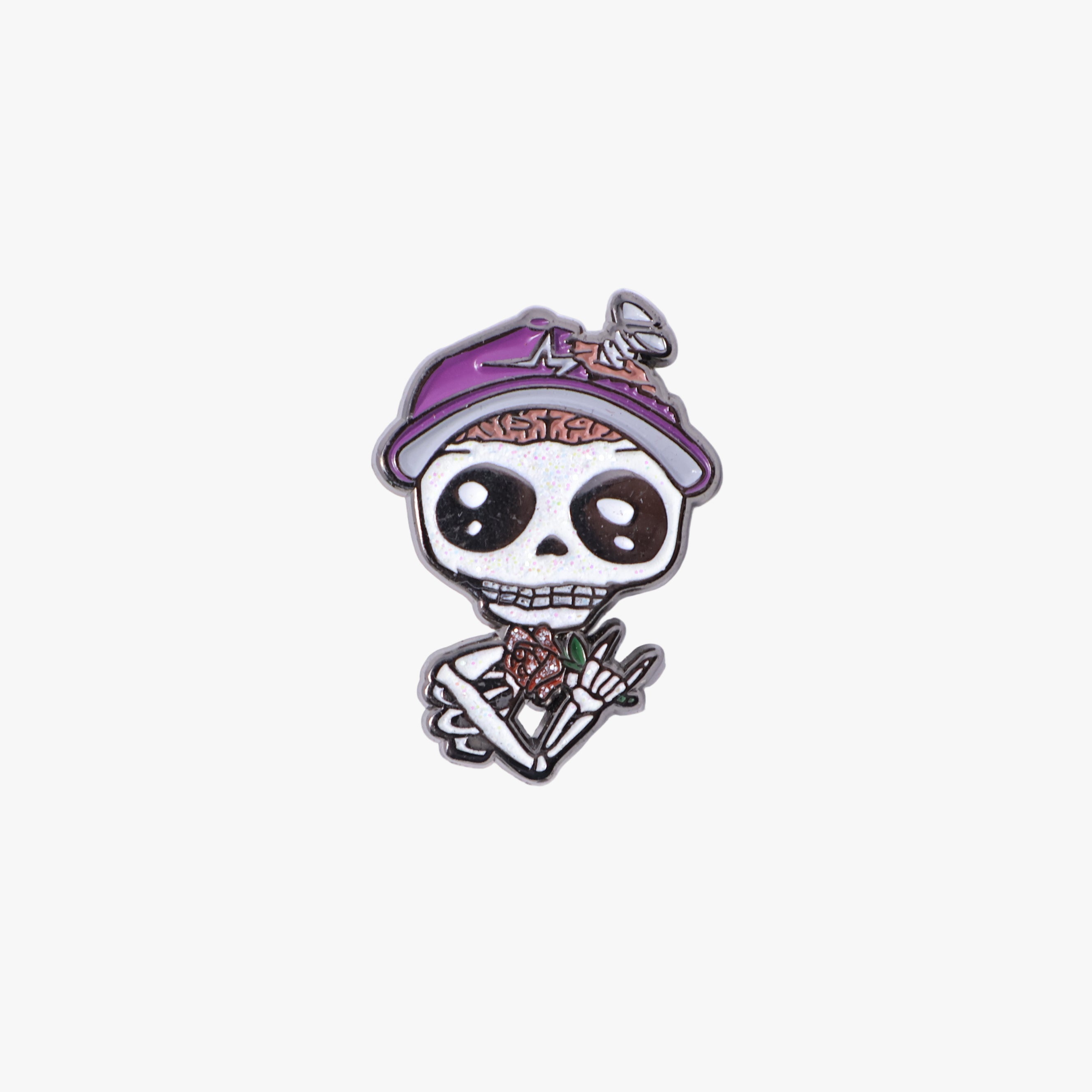 Skeleton Brain Screwed Houston Hand Sign Purple Hat Graphic Pin