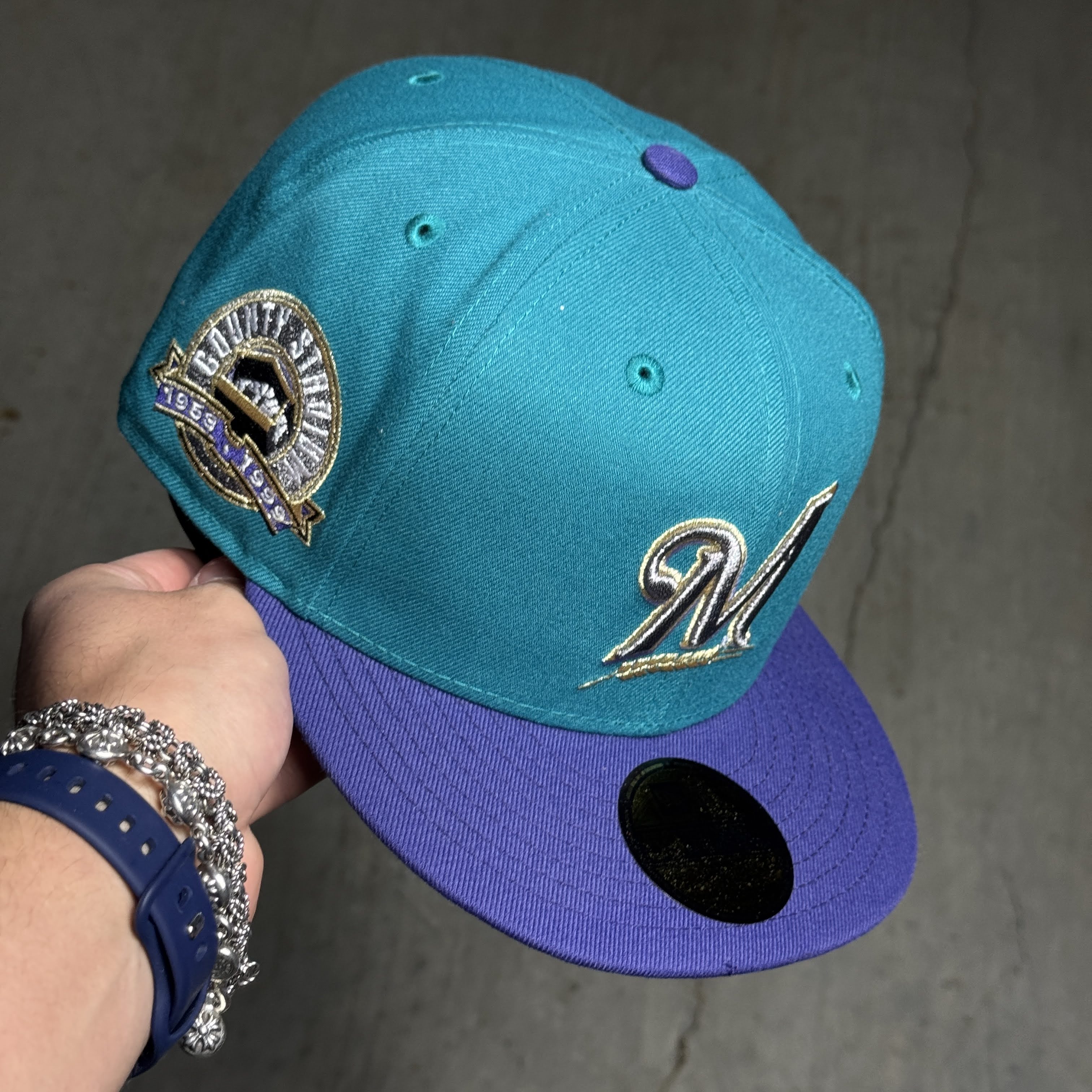 NWT 5/8 Teal Milwaukee Brewers County Stadium 59fifty New Era Fitted Hat Cap