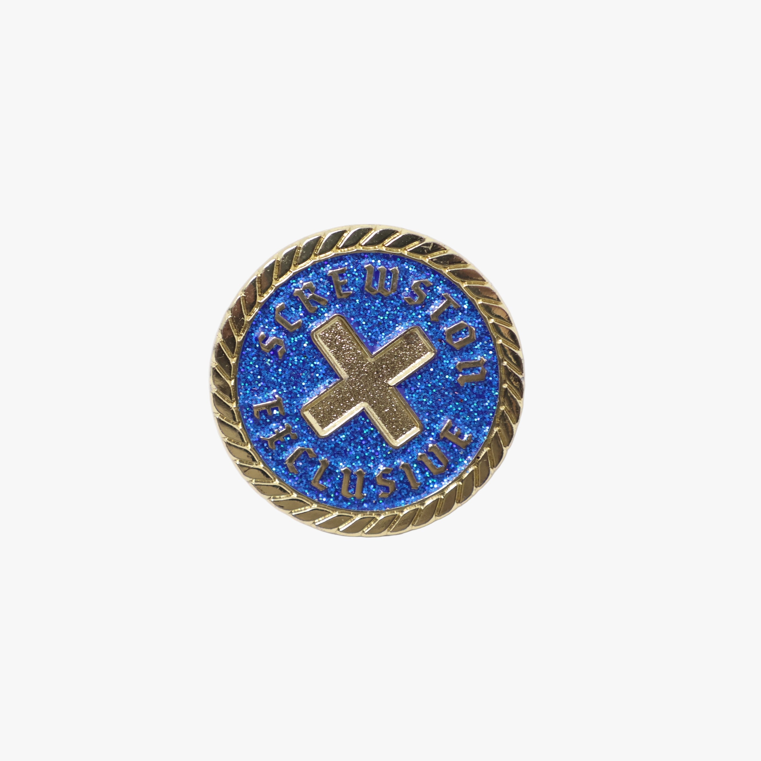 Supremo Gold Plating Blue Glitter Coin Pin