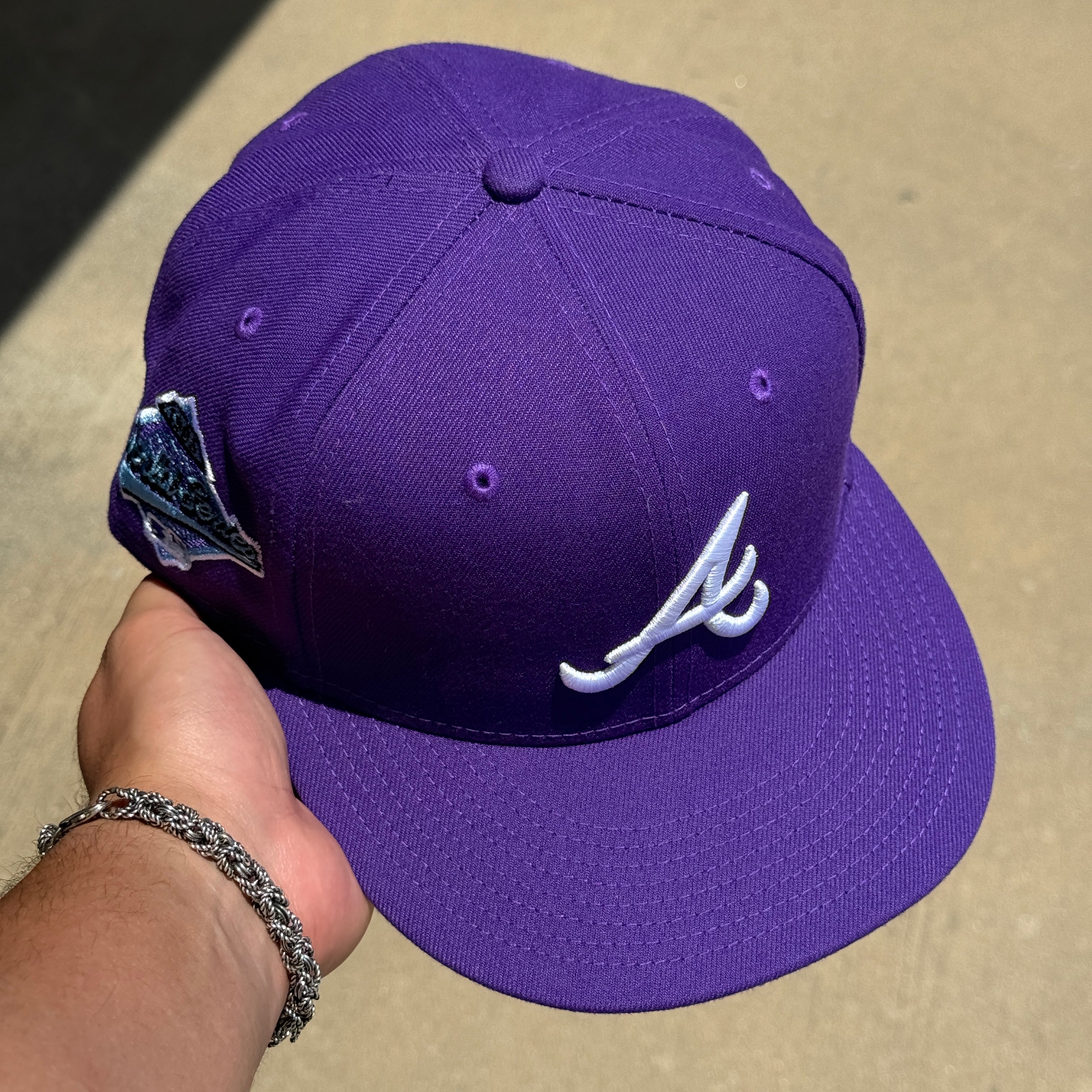 USED Purple Atlanta Braves 1995 World Series 59fifty New Era Fitted Hat Cap